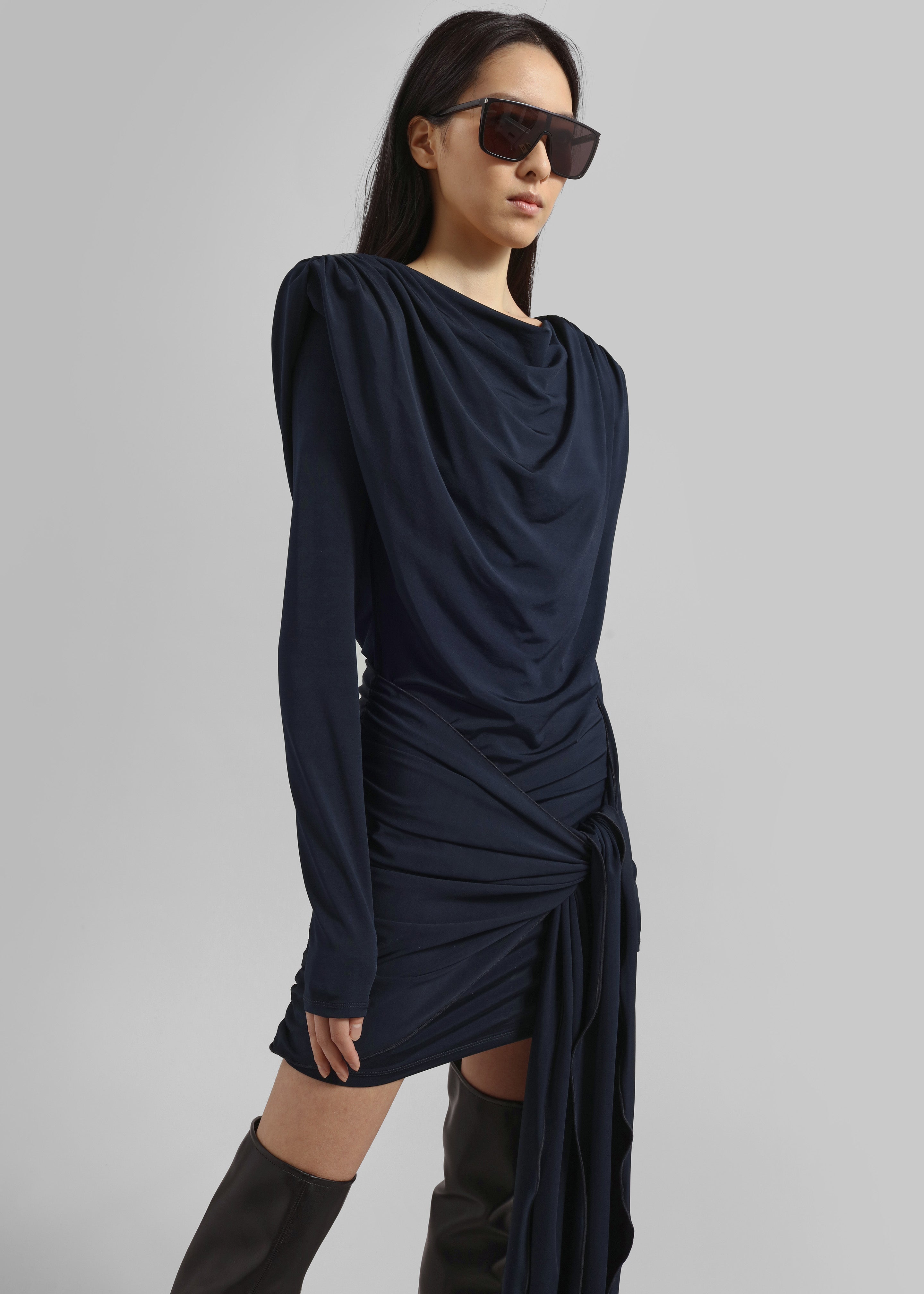 Rotate Slinky Waterfall Dress - Dark Blue - 1