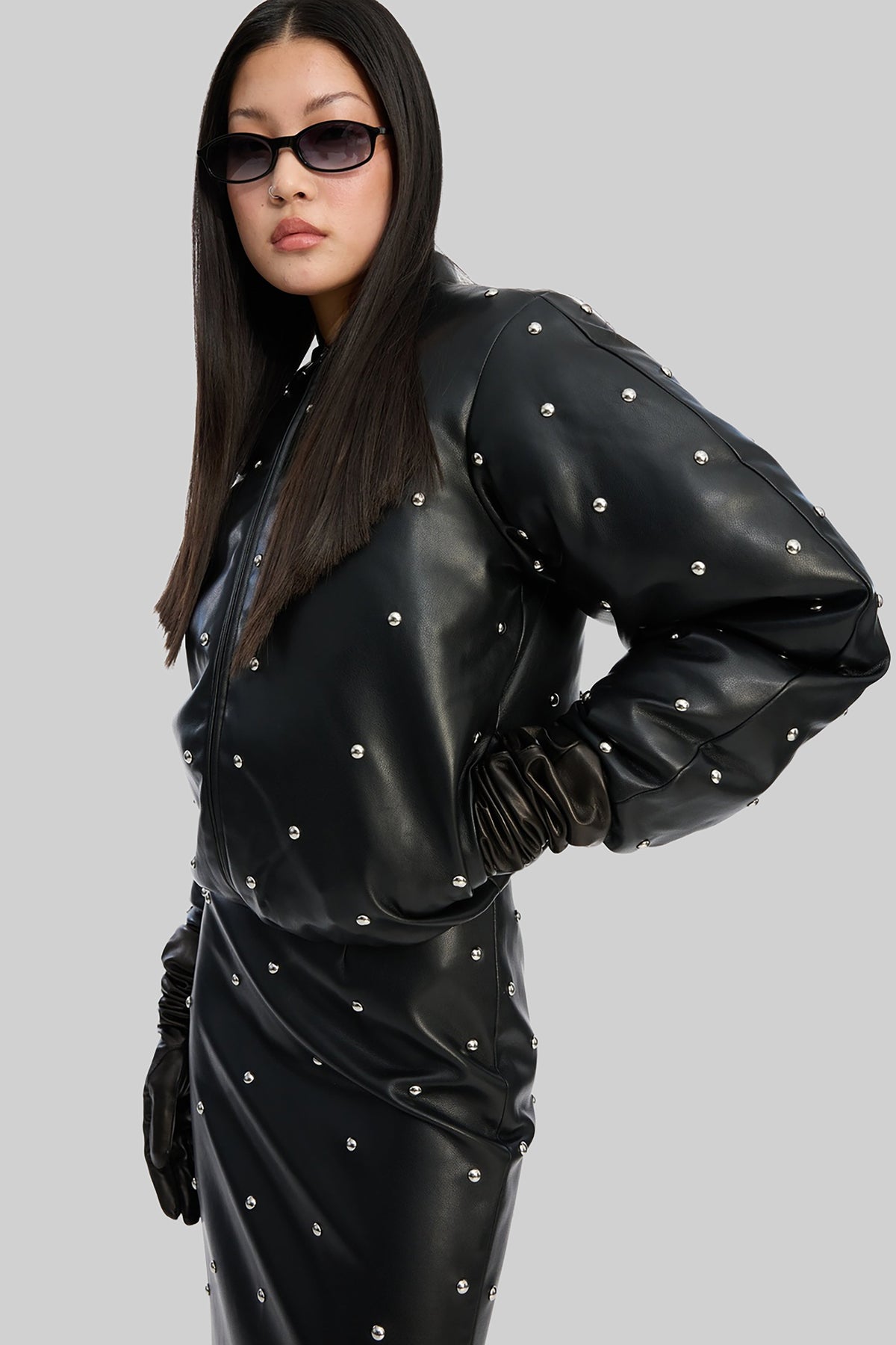 Rotate Studded Pencil Skirt - Black - 3