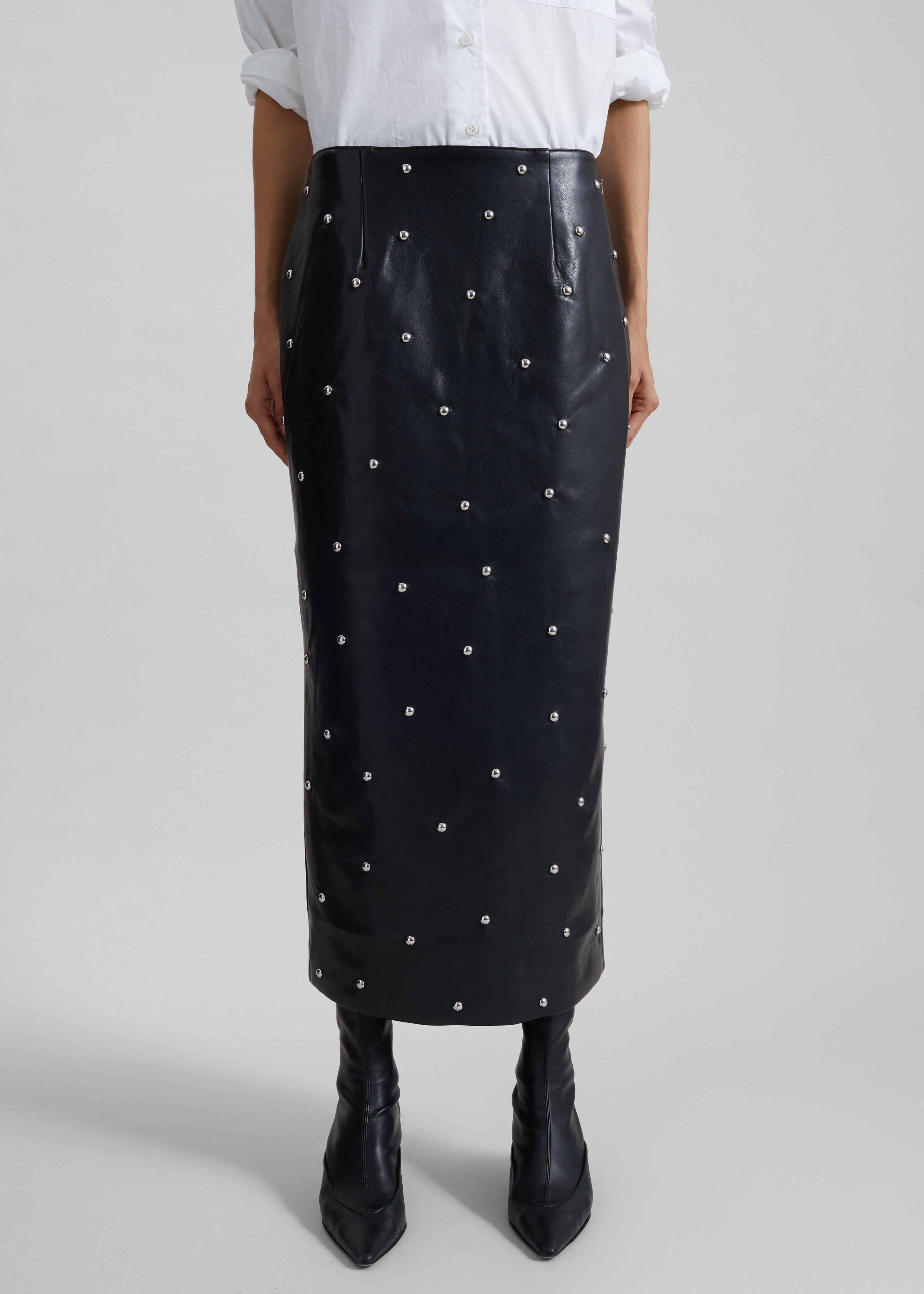 Rotate Studded Pencil Skirt - Black - 5