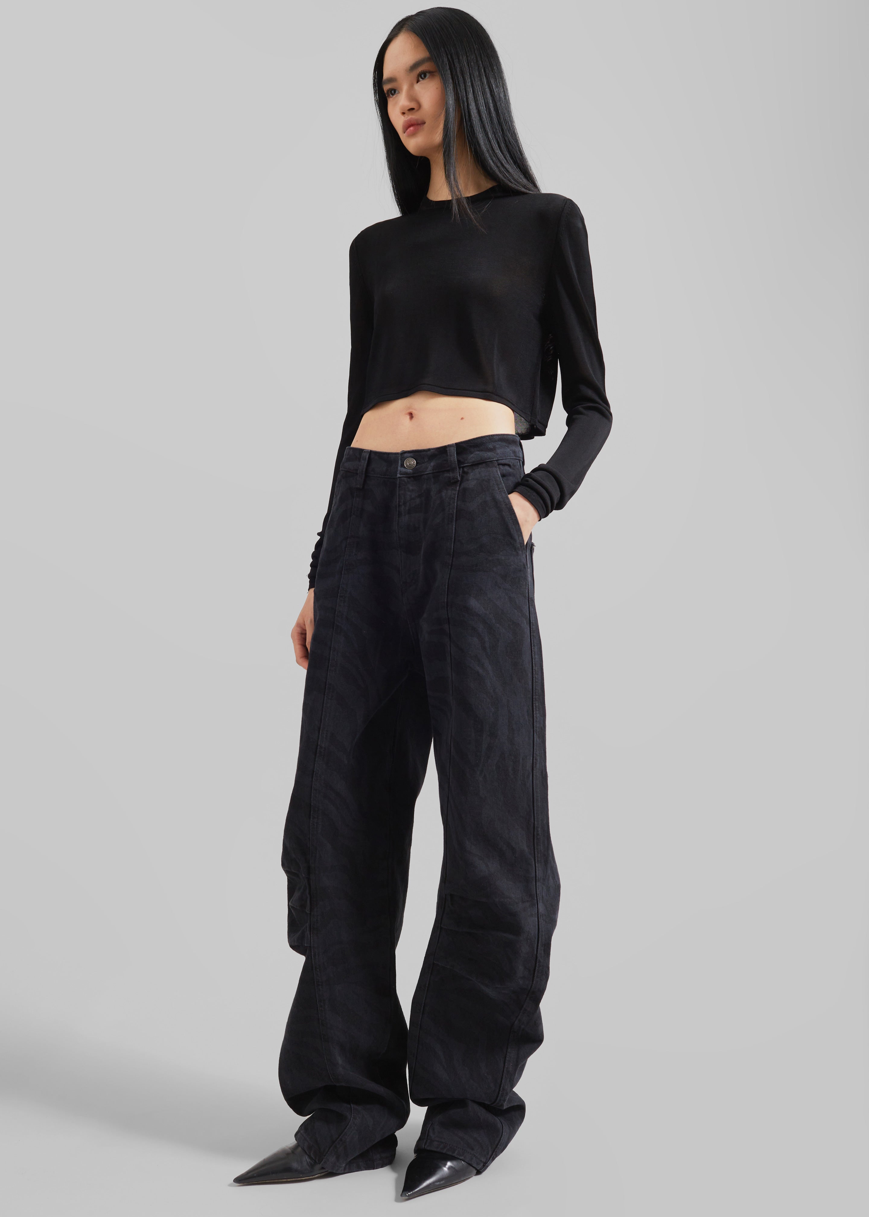 Rotate Zebra Twill Cargo Pants - Black Washed - 3