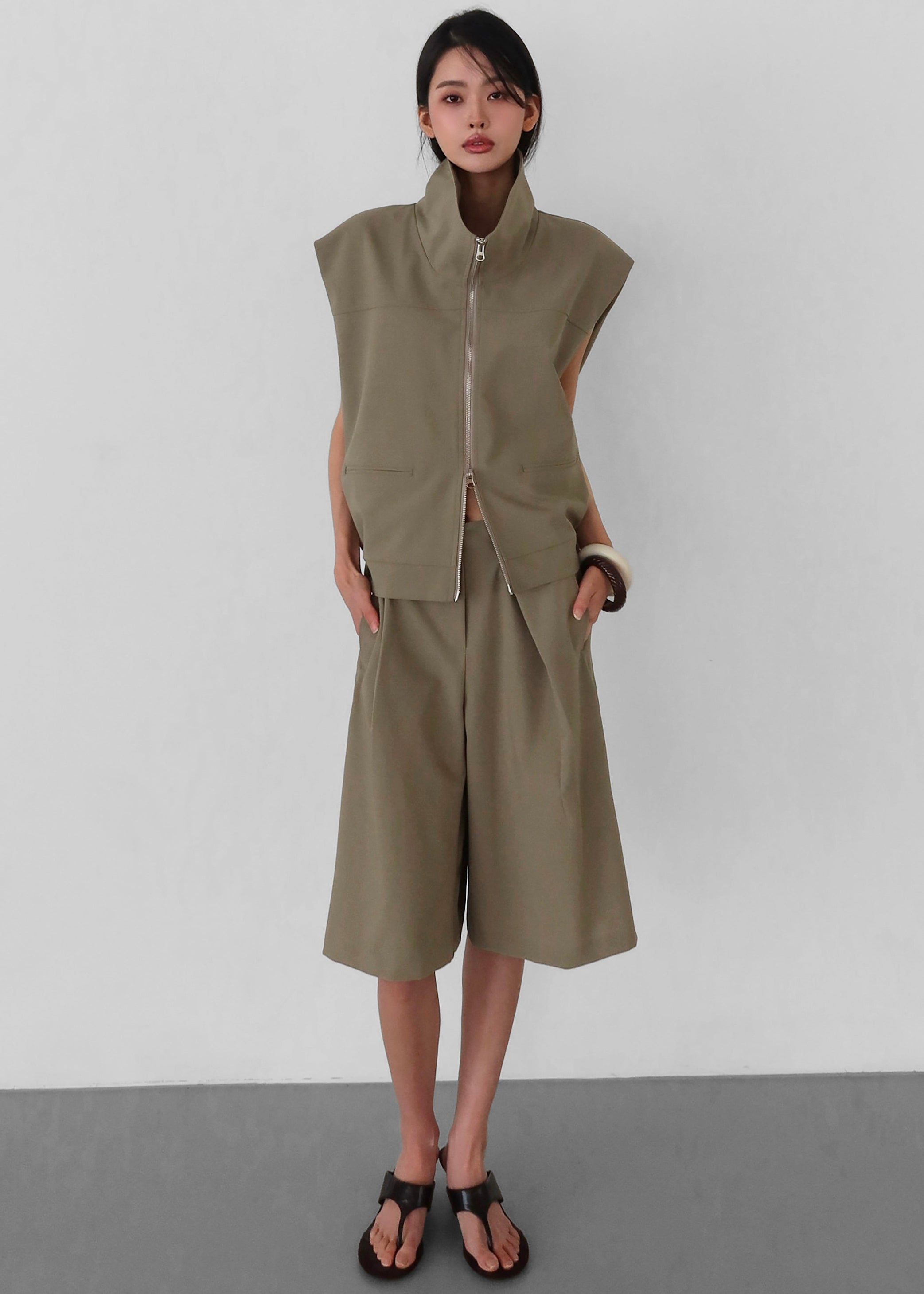 Shop the look image for Rove Sleeveless Bomber Jacket - Olive