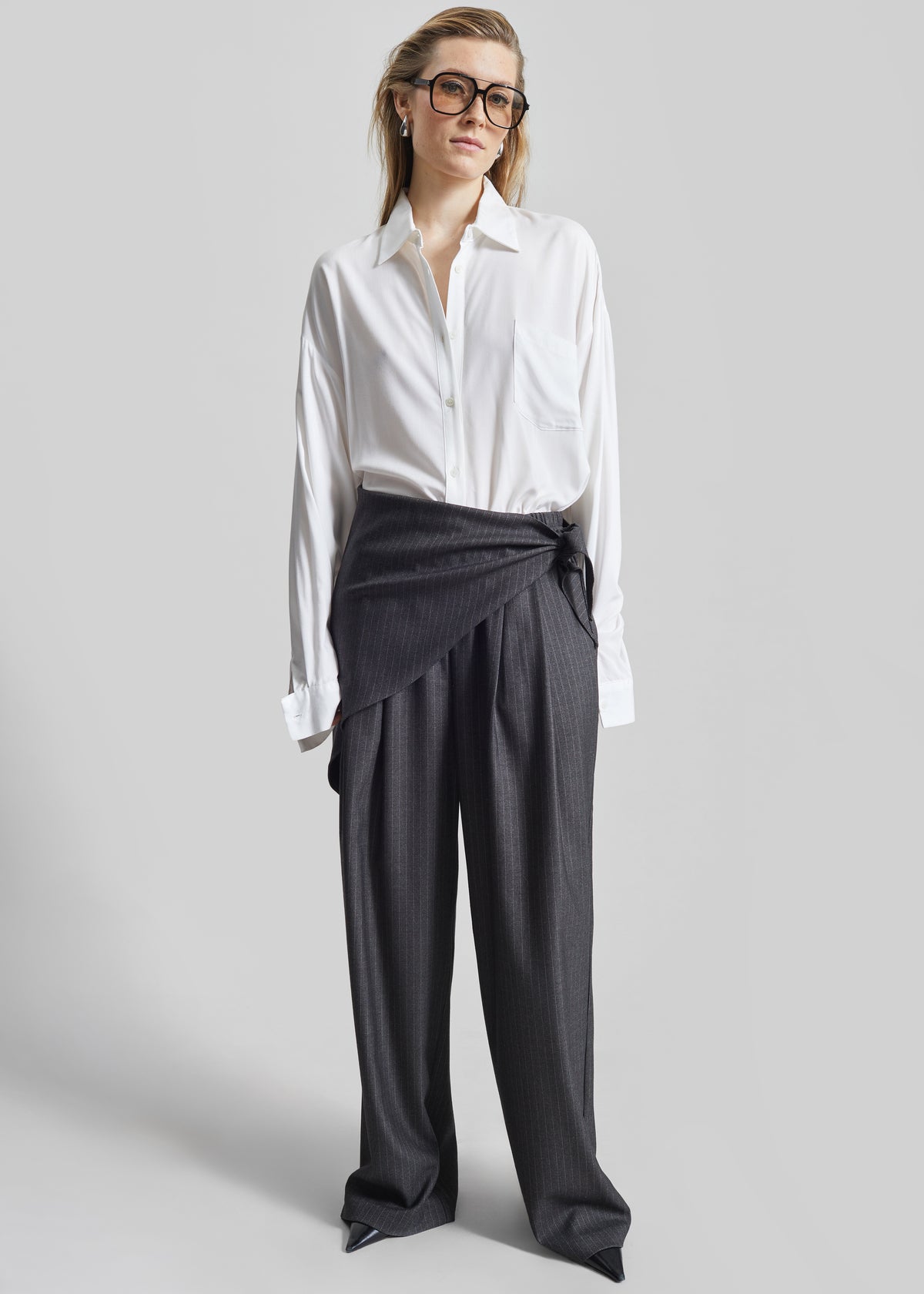 Rovigo Scarf Wrap Pants - Grey Stripe - 7