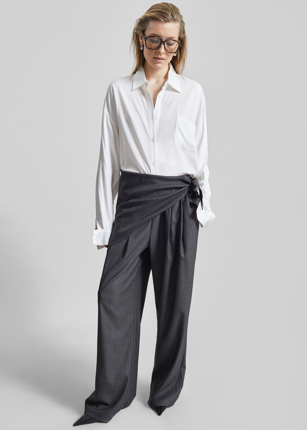 Rovigo Scarf Wrap Pants - Grey Stripe - 1