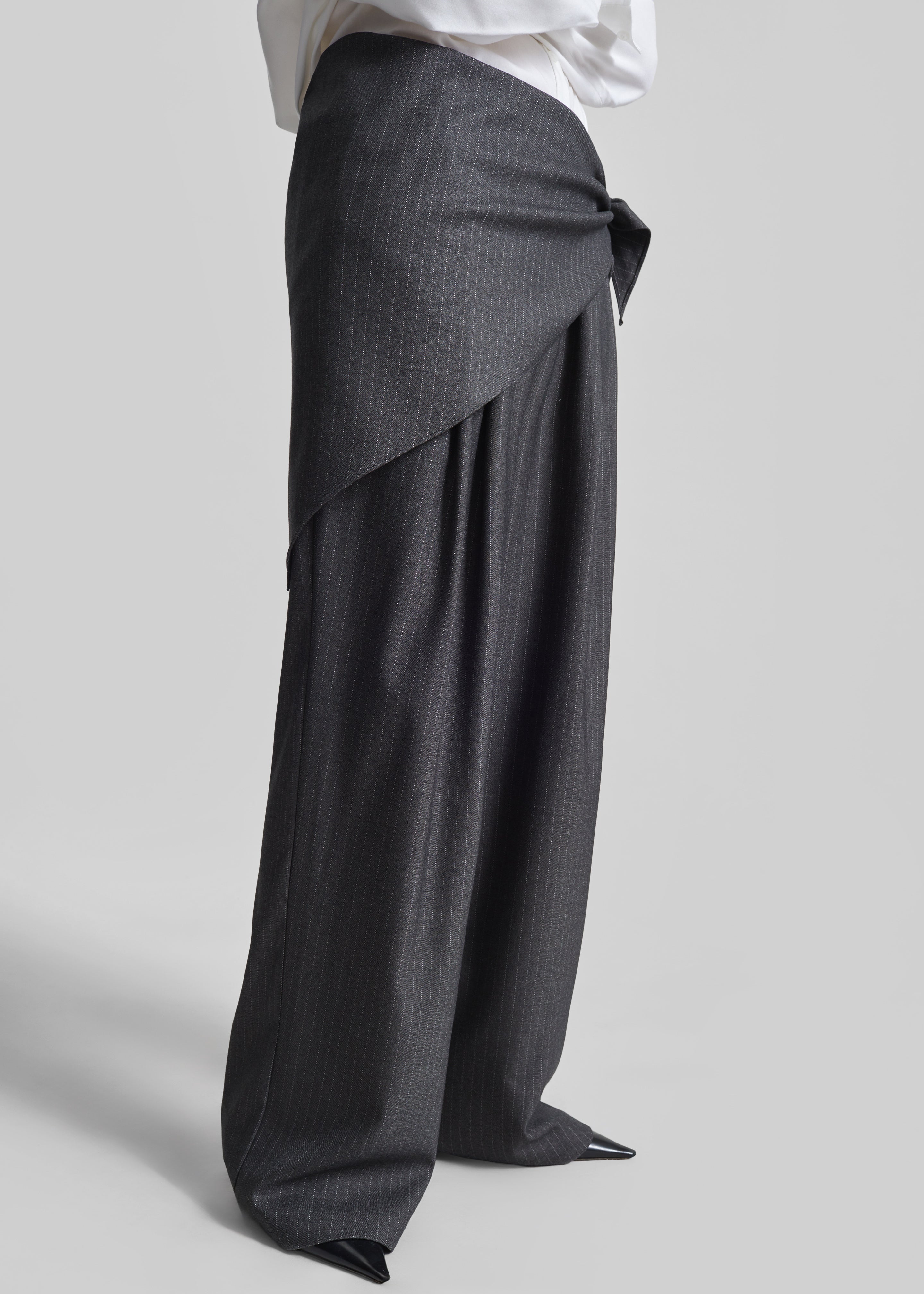 Rovigo Scarf Wrap Pants - Grey Stripe - 4