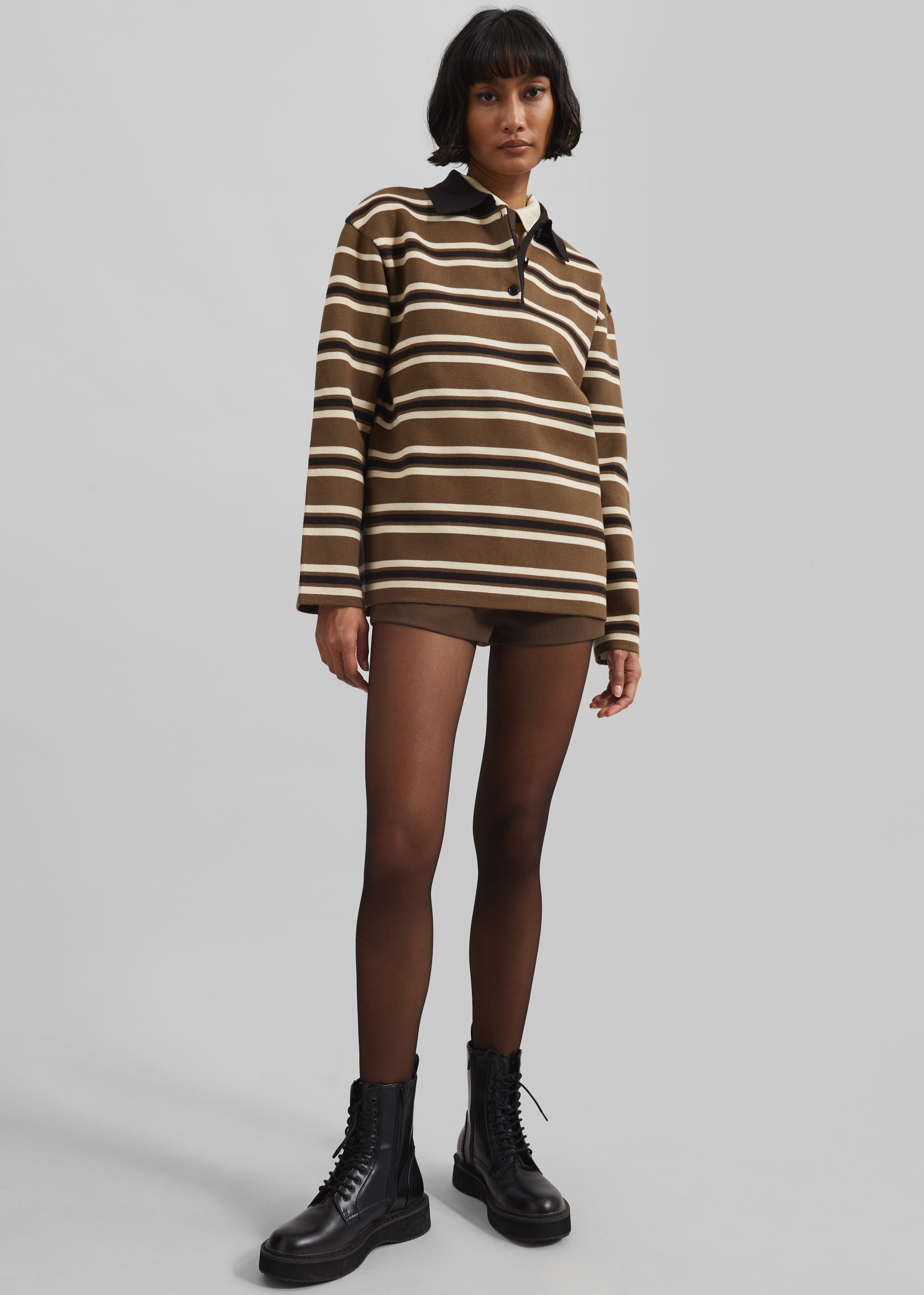 Shop the look image for Royan Striped Polo - Khaki Multi Stripe