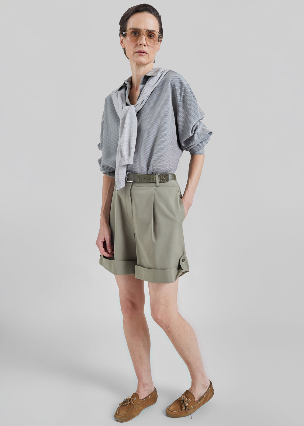 Rozane Pleated Cuff Shorts - Olive