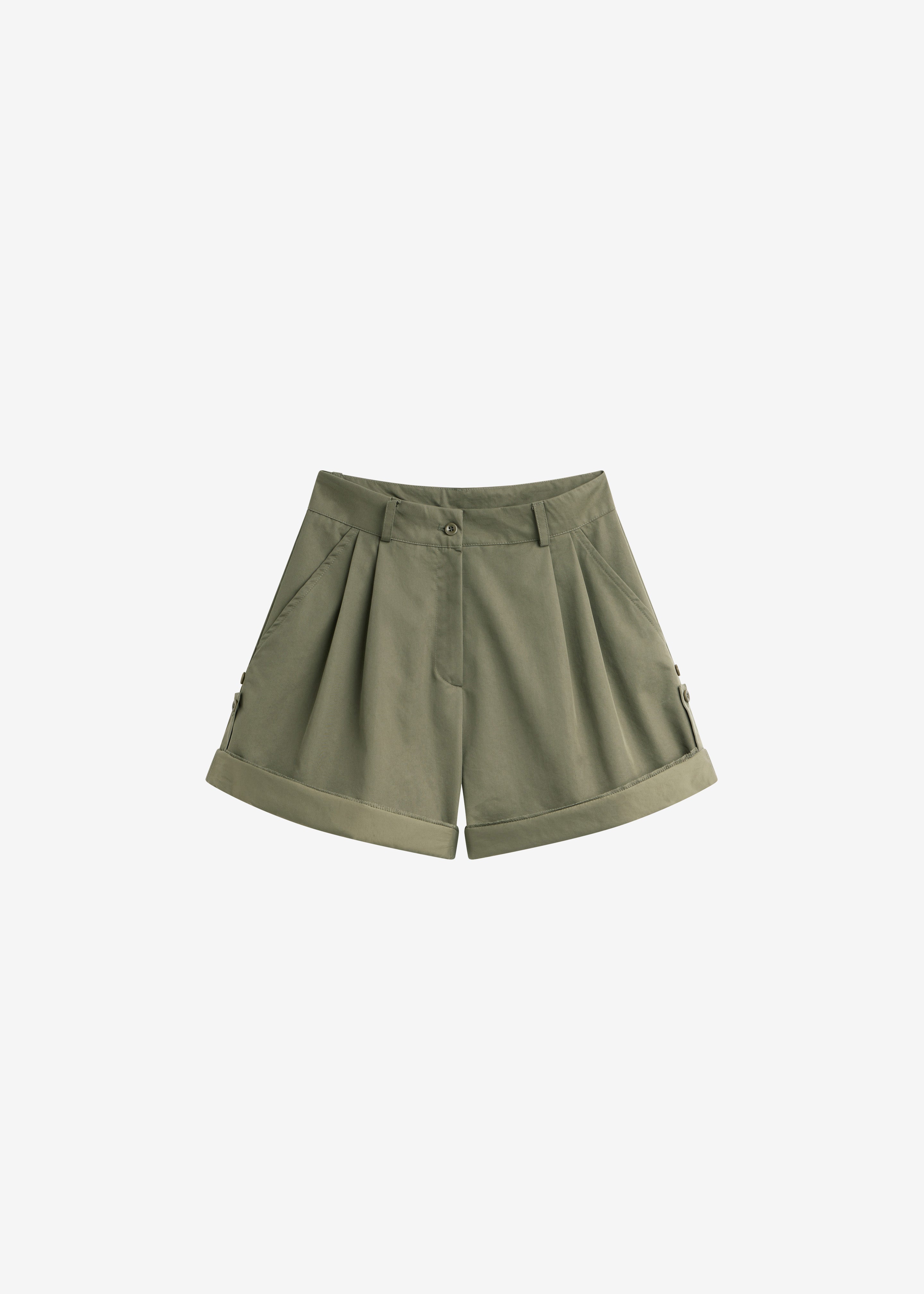 Rozane Pleated Cuff Shorts - Olive - 6