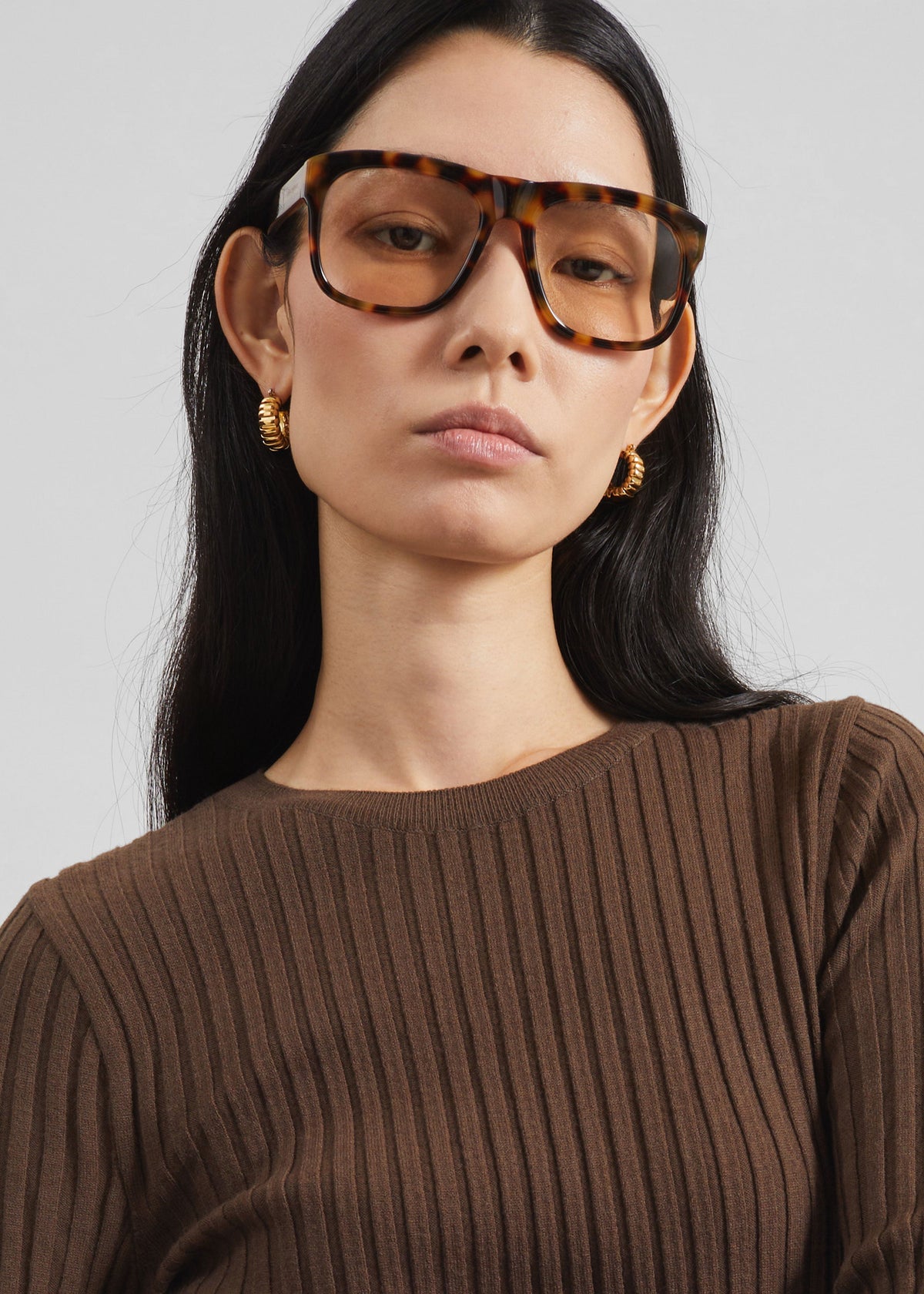 Ruan Ribbed Knit Top - Brown - 3