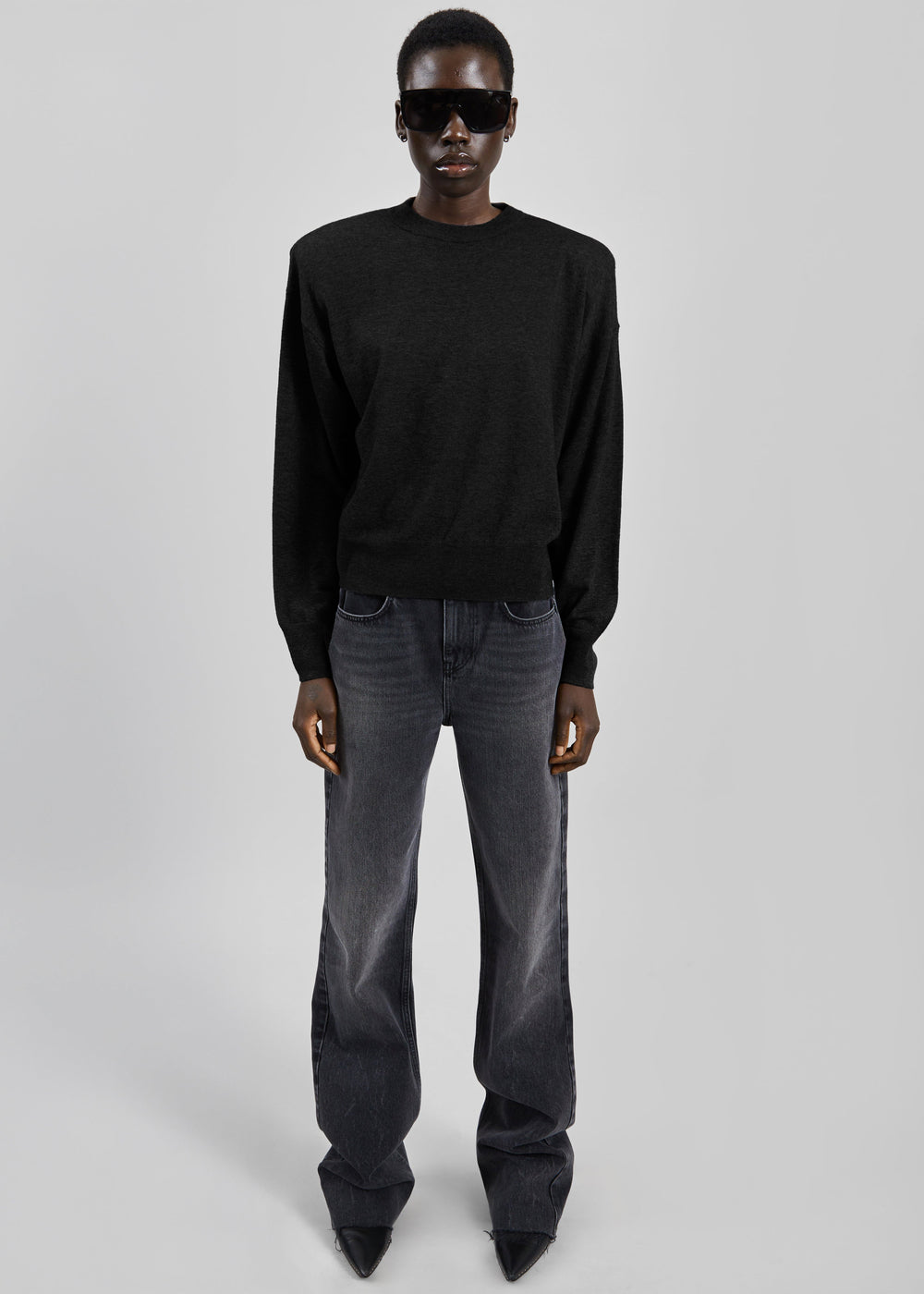Rue Padded High Neck Sweater - Black - 1