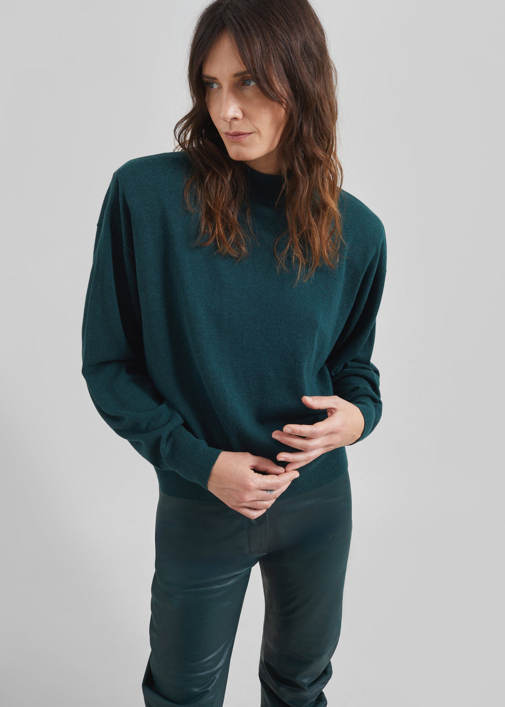 Rue Padded High Neck Sweater - Bottle Green