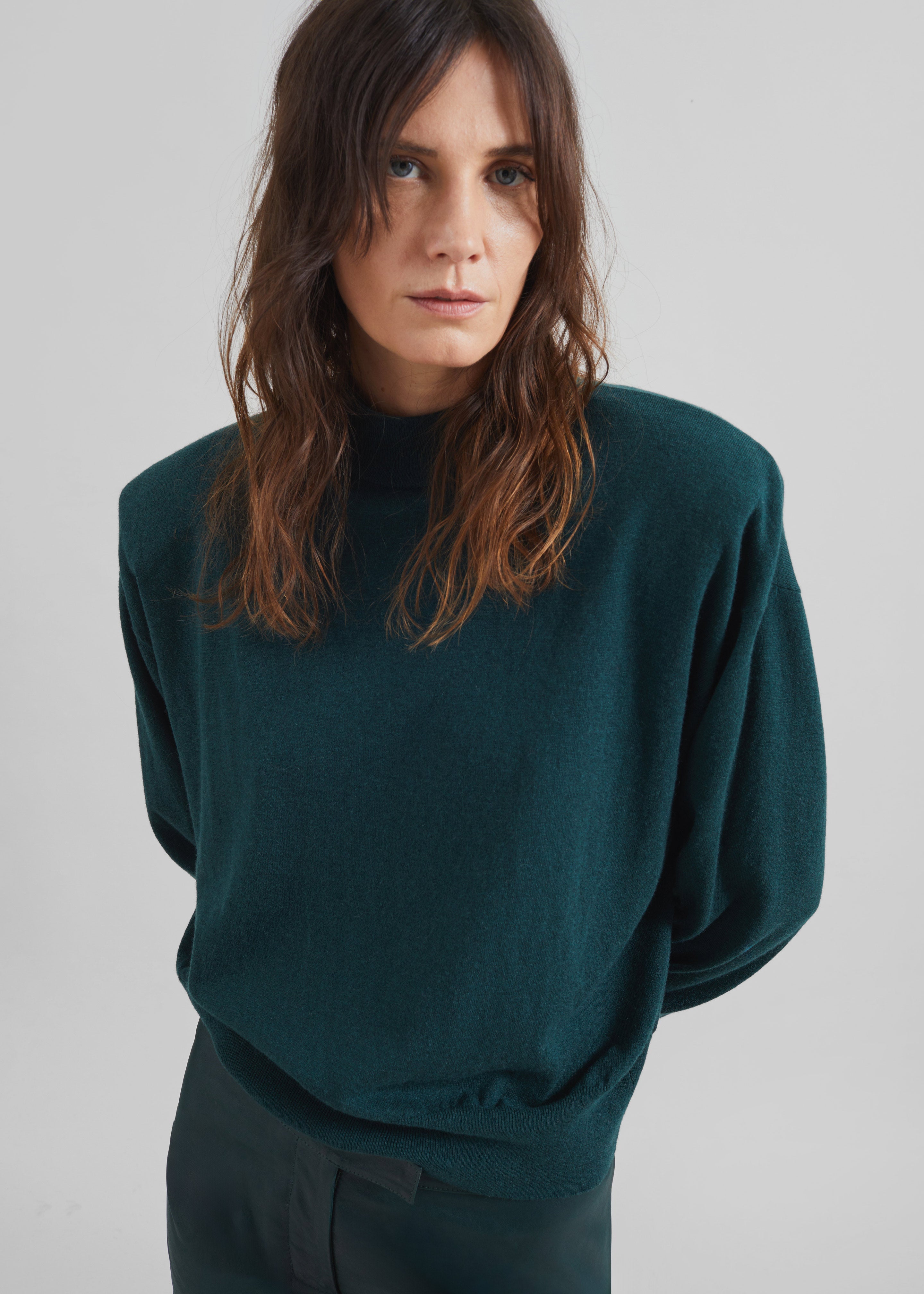 Rue Padded High Neck Sweater - Bottle Green - 3