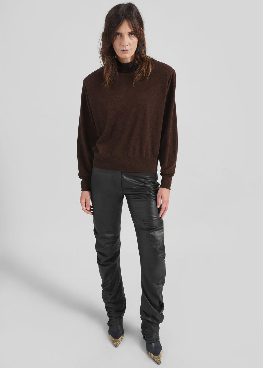 Rue Padded High Neck Sweater - Brown - 1