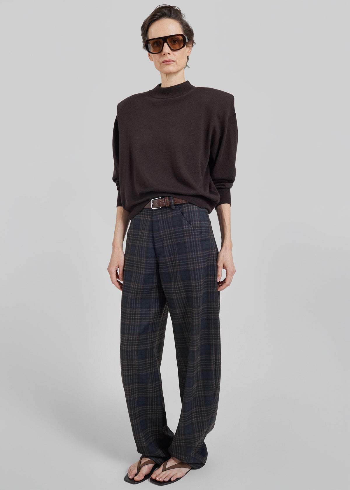 Rue Padded High Neck Sweater - Brown