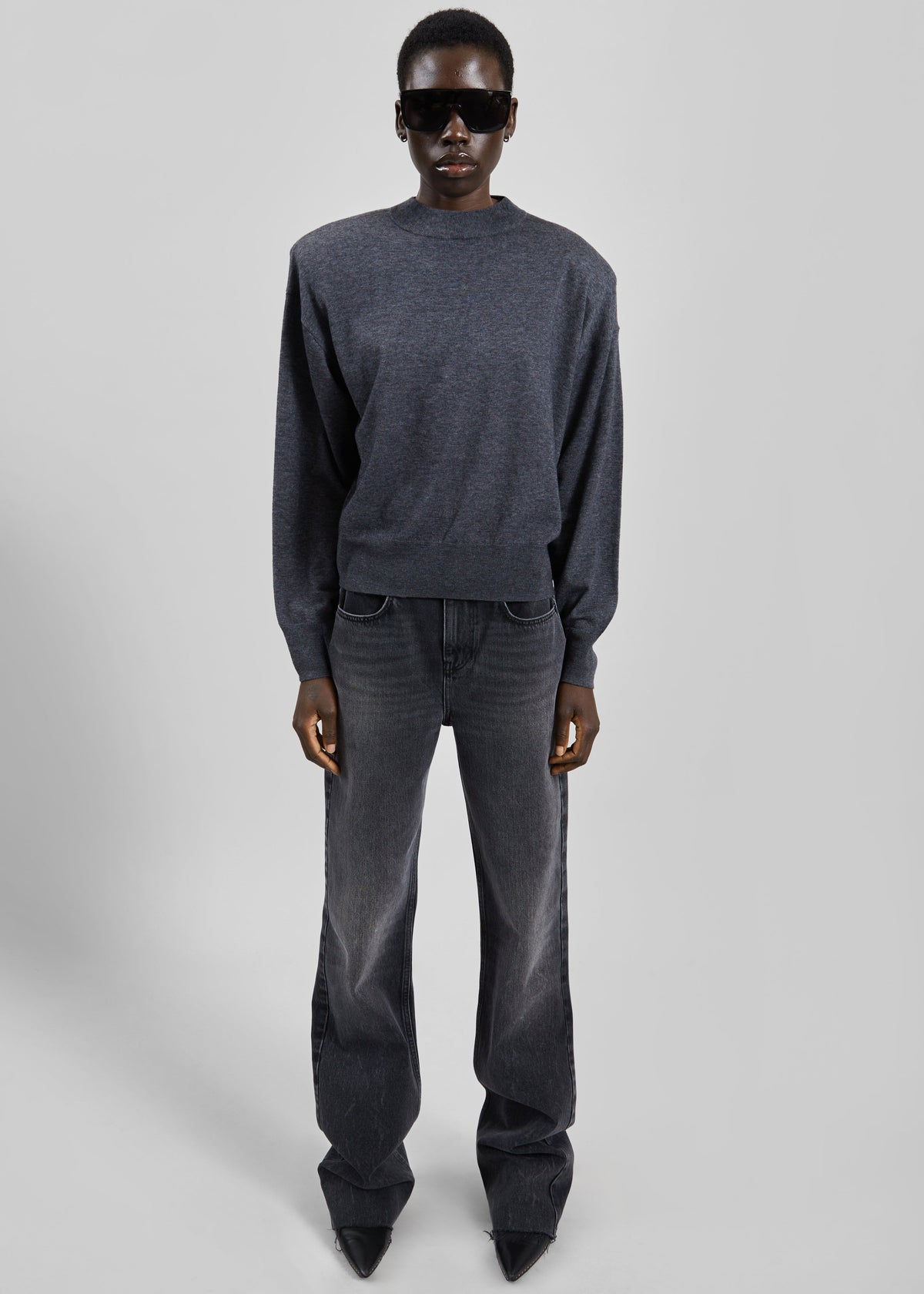 Rue Padded High Neck Sweater - Dark Grey - 2