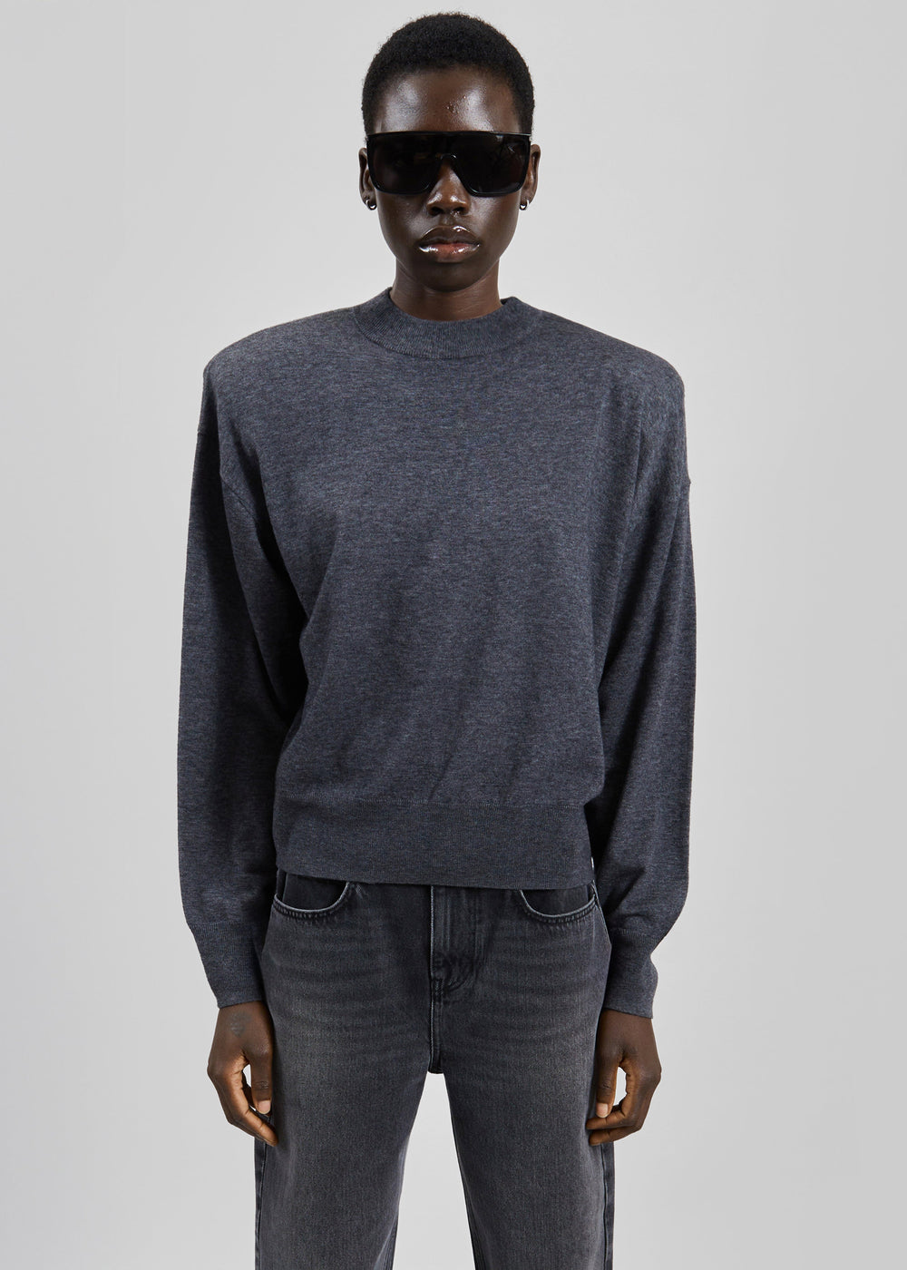 Rue Padded High Neck Sweater - Dark Grey