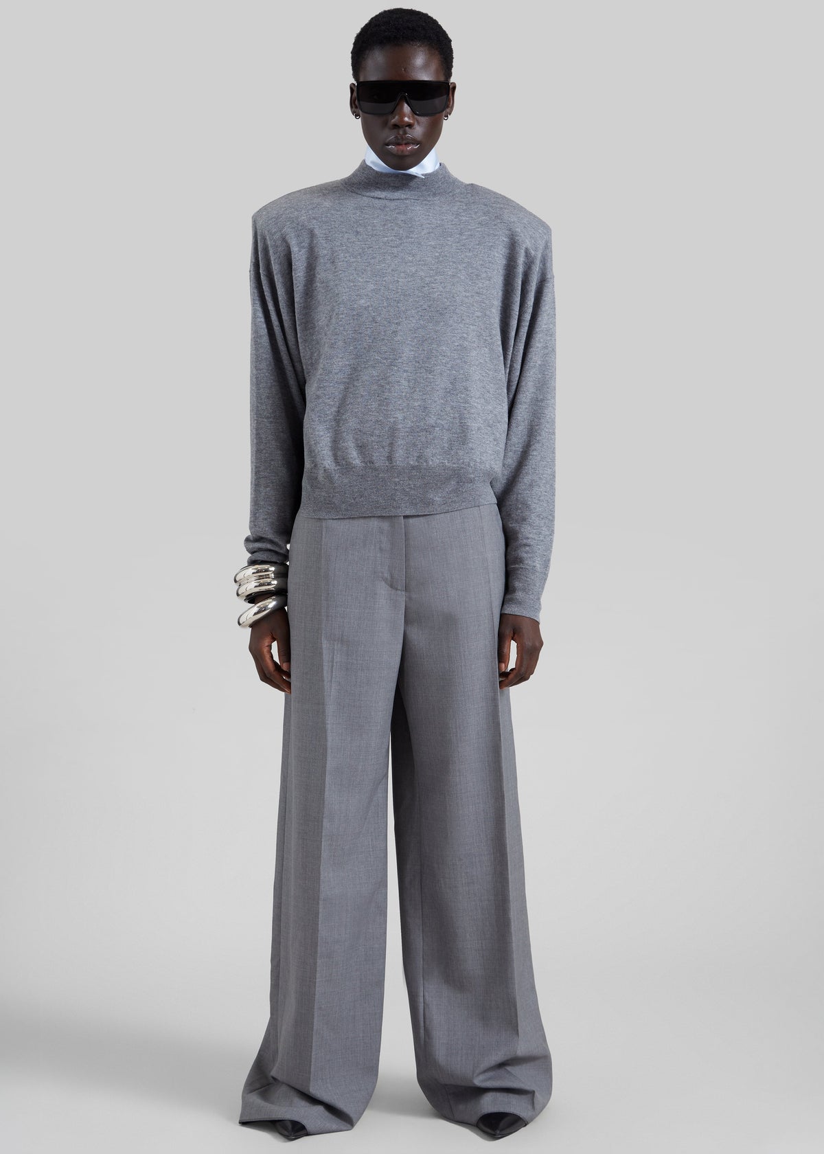 Rue Padded High Neck Sweater - Grey Melange - 10