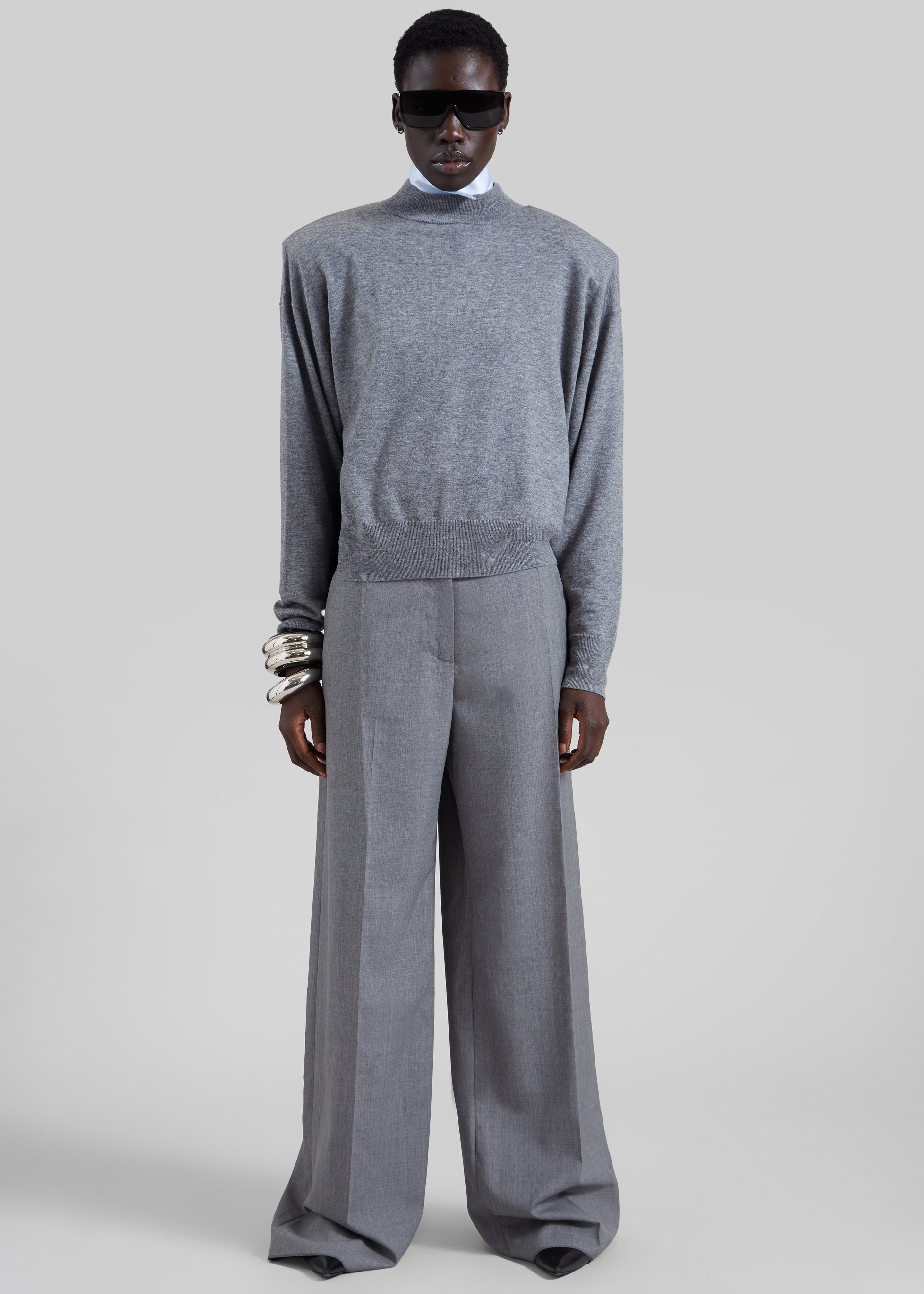 Rue Padded High Neck Sweater - Grey Melange - 10