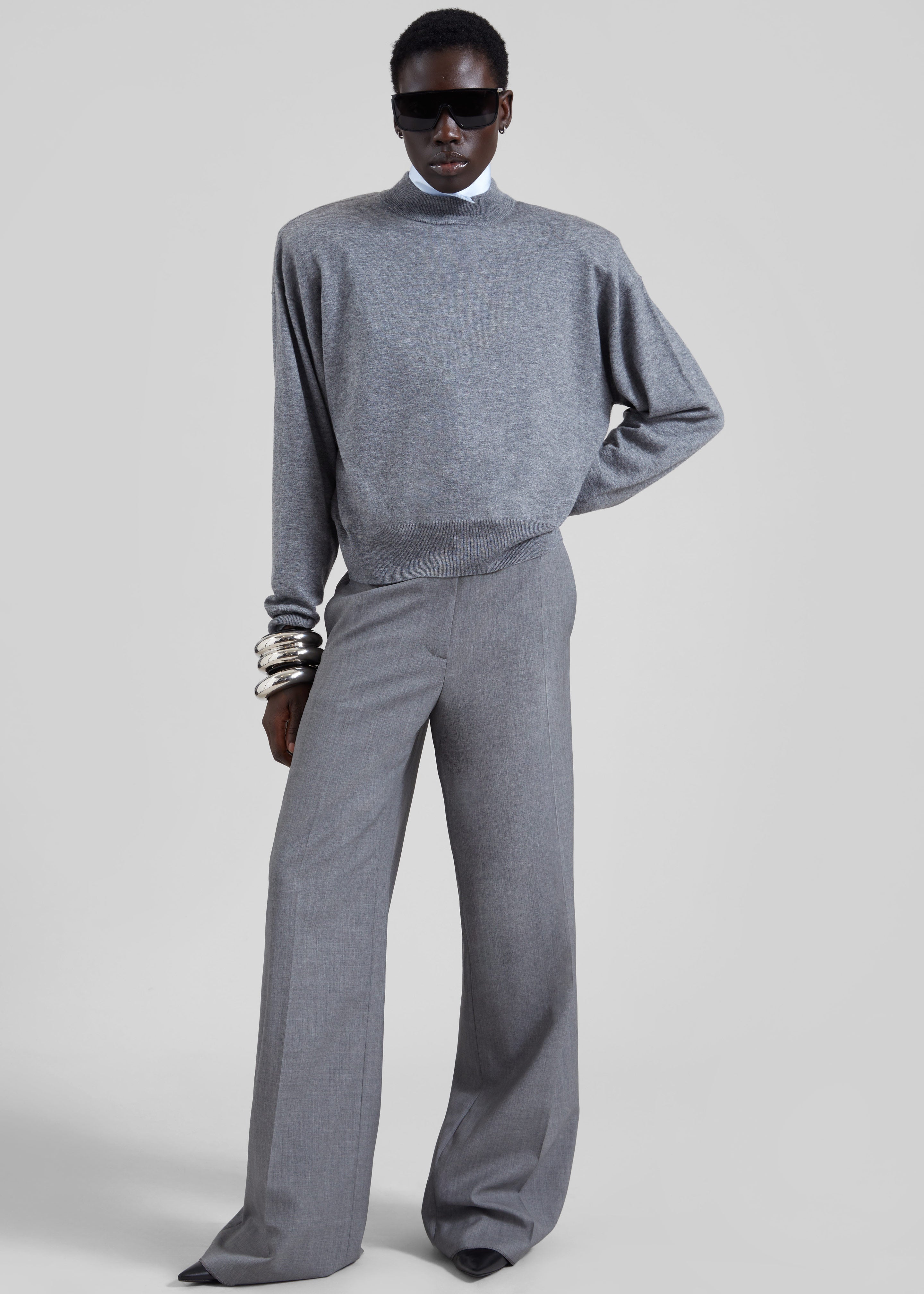 Rue Padded High Neck Sweater - Grey Melange - 9