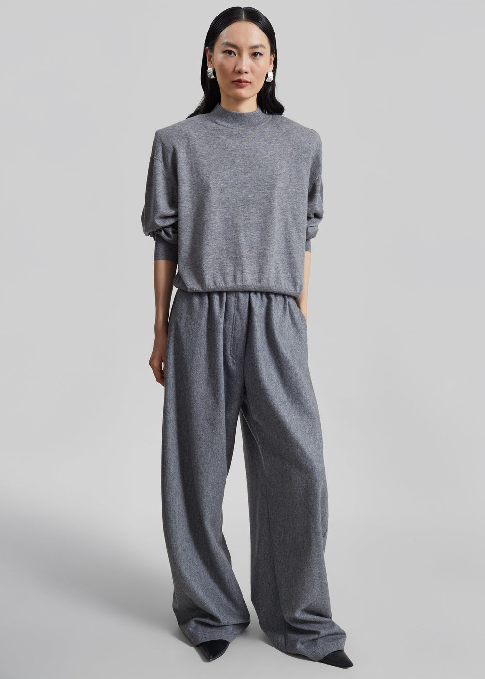 Rue Padded High Neck Sweater - Grey Melange - 1