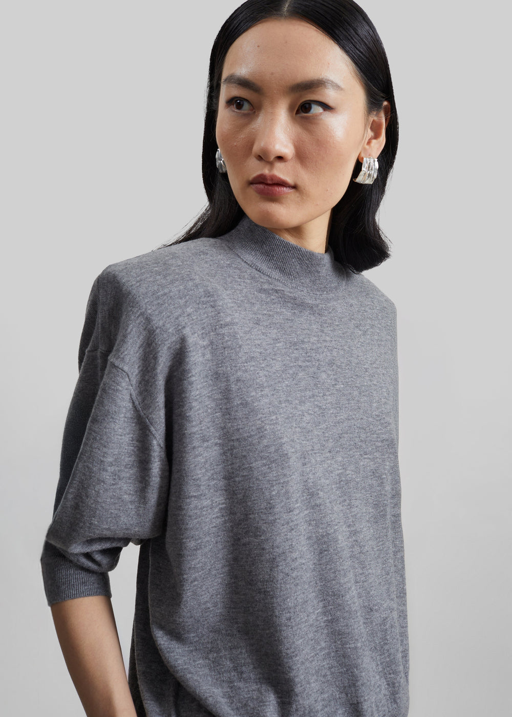 Pull Rue col montant à épaulettes - Gris chiné