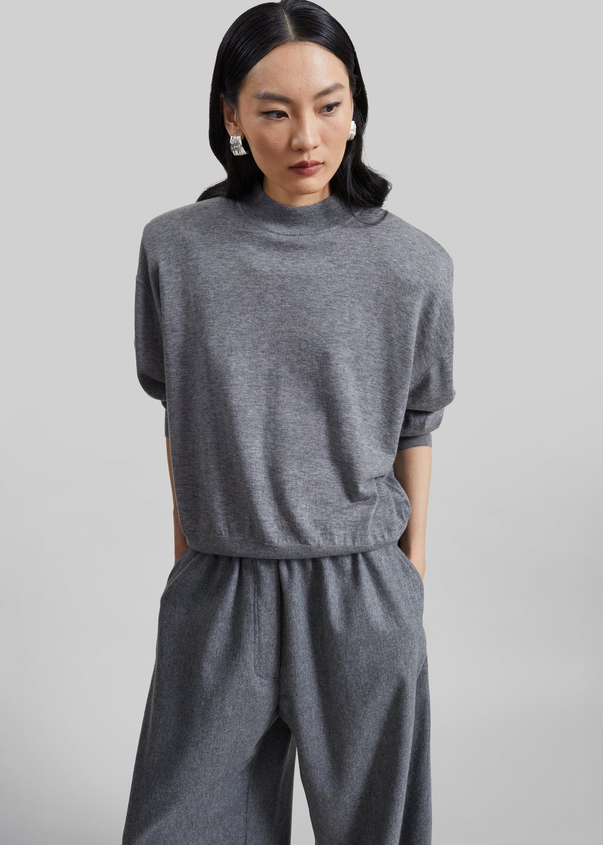 Rue Padded High Neck Sweater - Grey Melange - 3