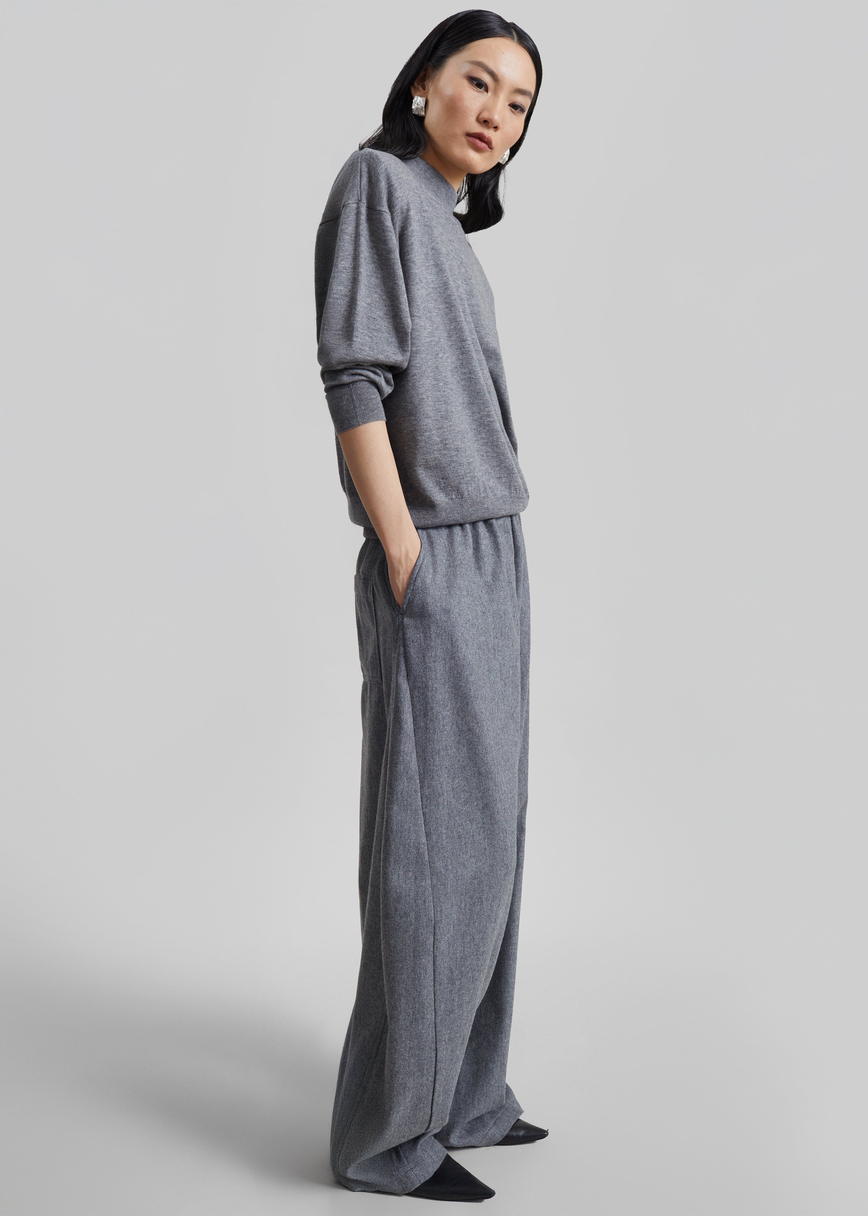 Rue Padded High Neck Sweater - Grey Melange - 7