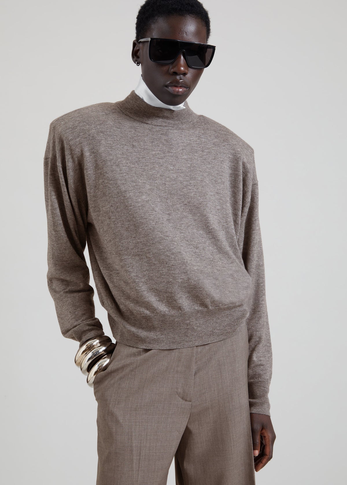 Rue Padded High Neck Sweater - Taupe Melange - 7