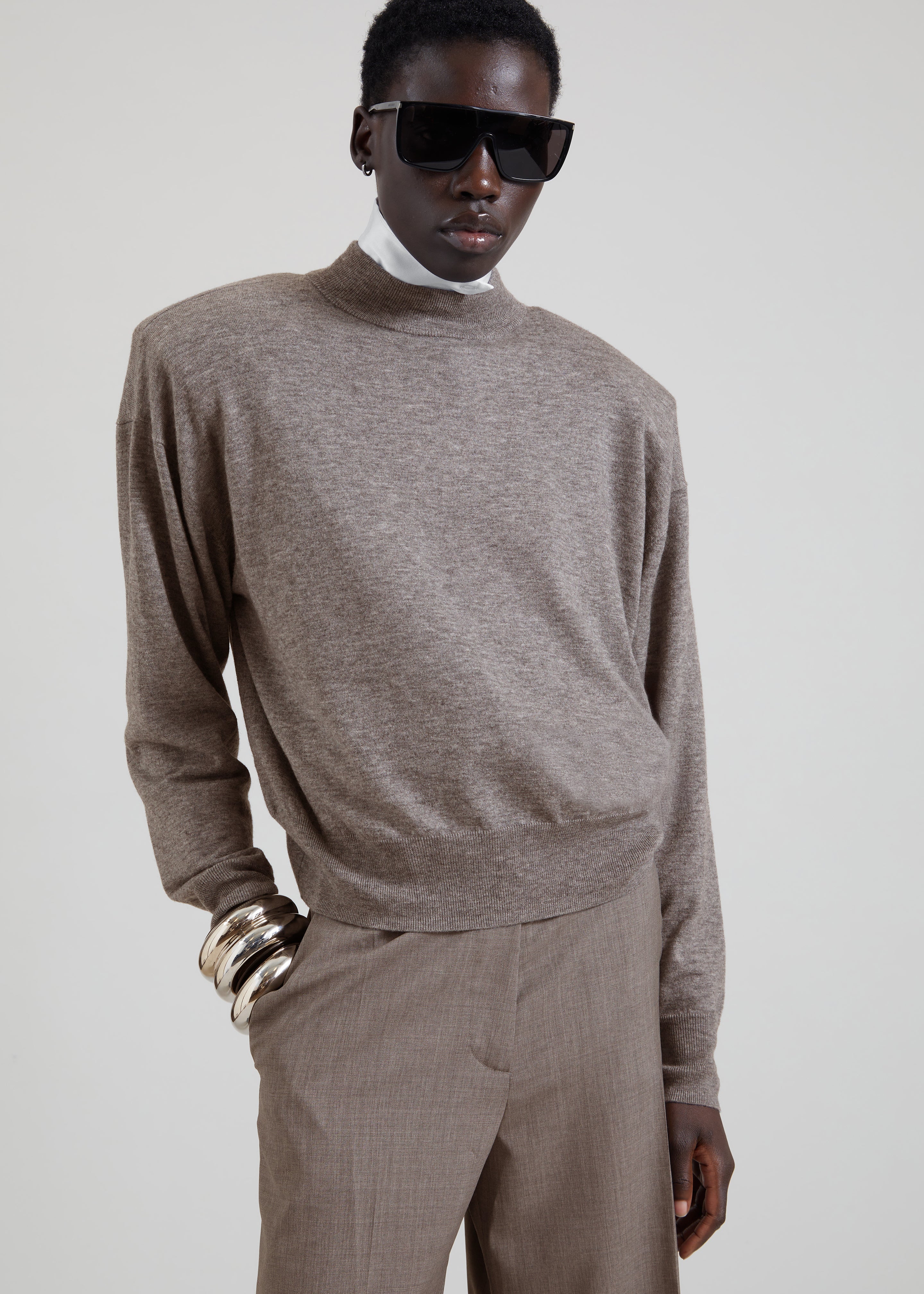 Rue Padded High Neck Sweater - Taupe Melange - 7