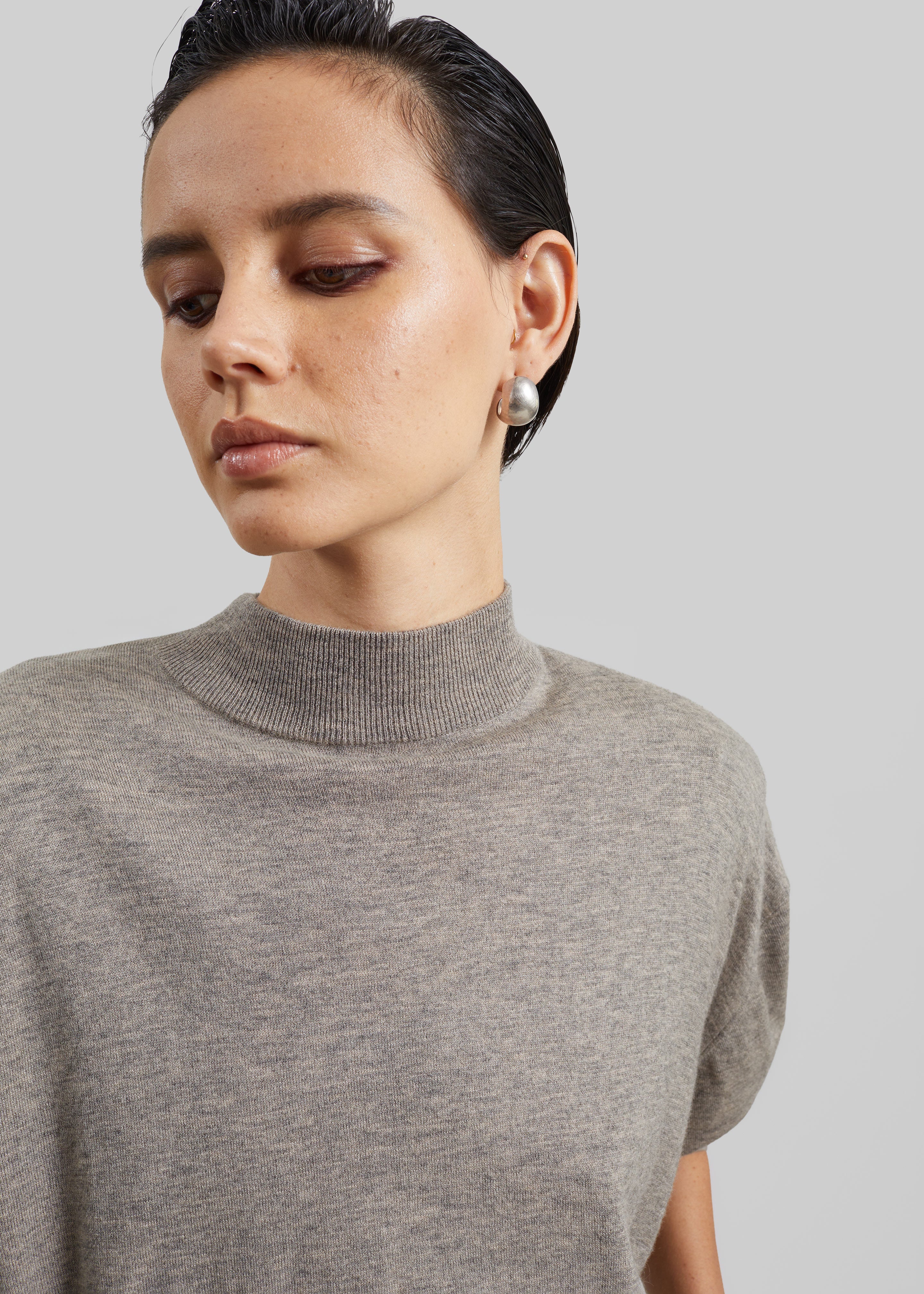 Rue Padded High Neck Sweater - Taupe Melange - 2