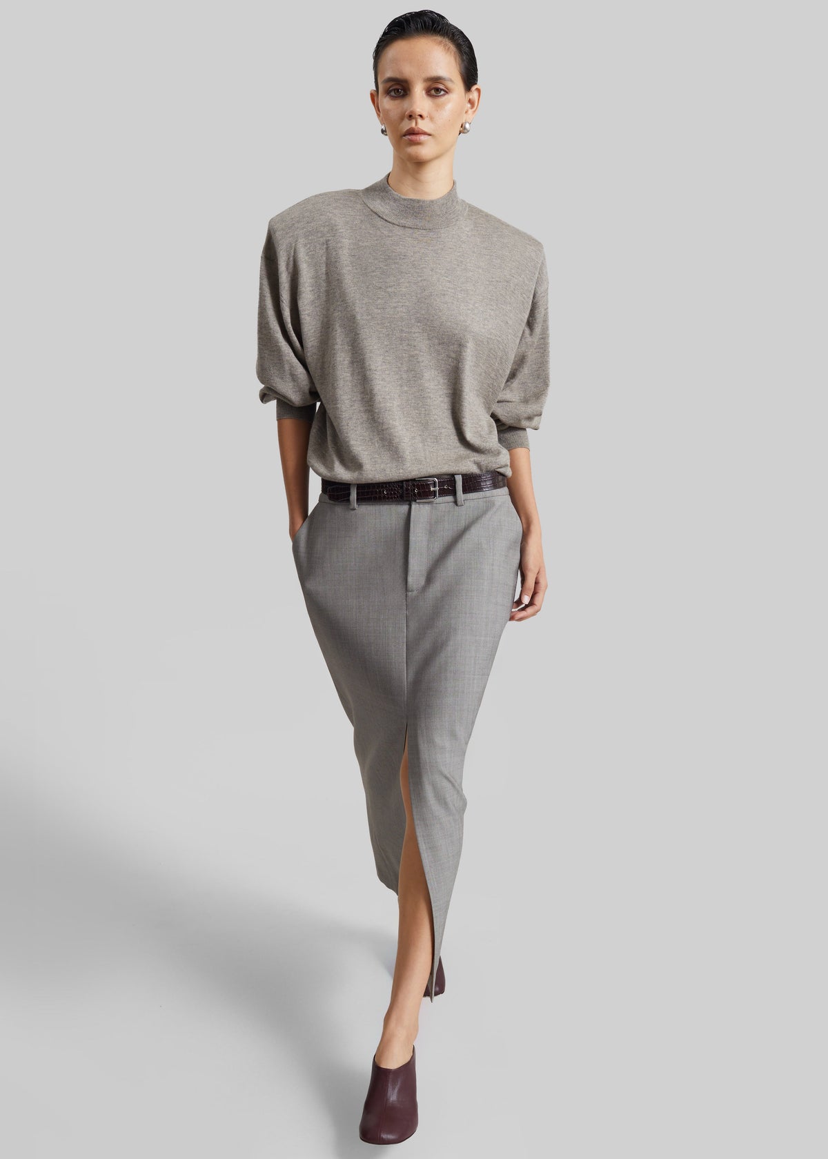 Rue Padded High Neck Sweater - Taupe Melange - 5