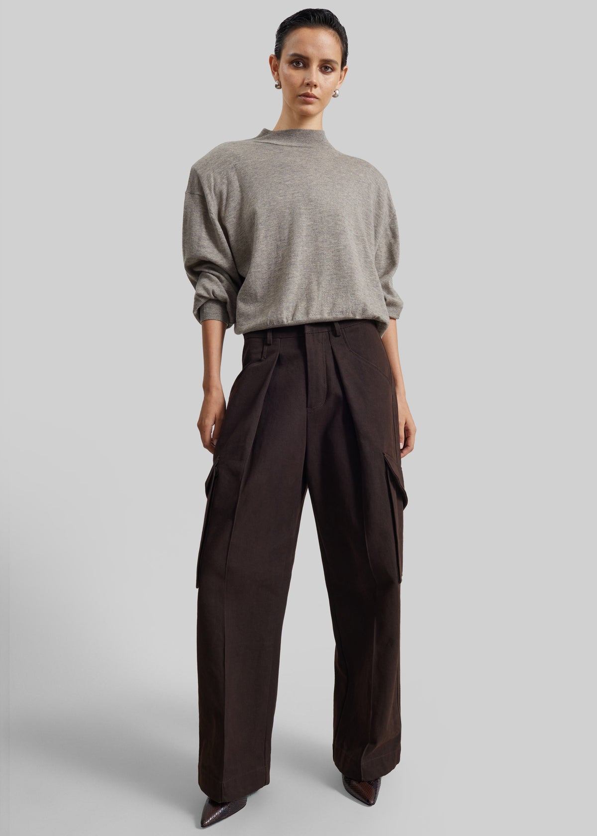 Rue Padded High Neck Sweater - Taupe Melange - 6