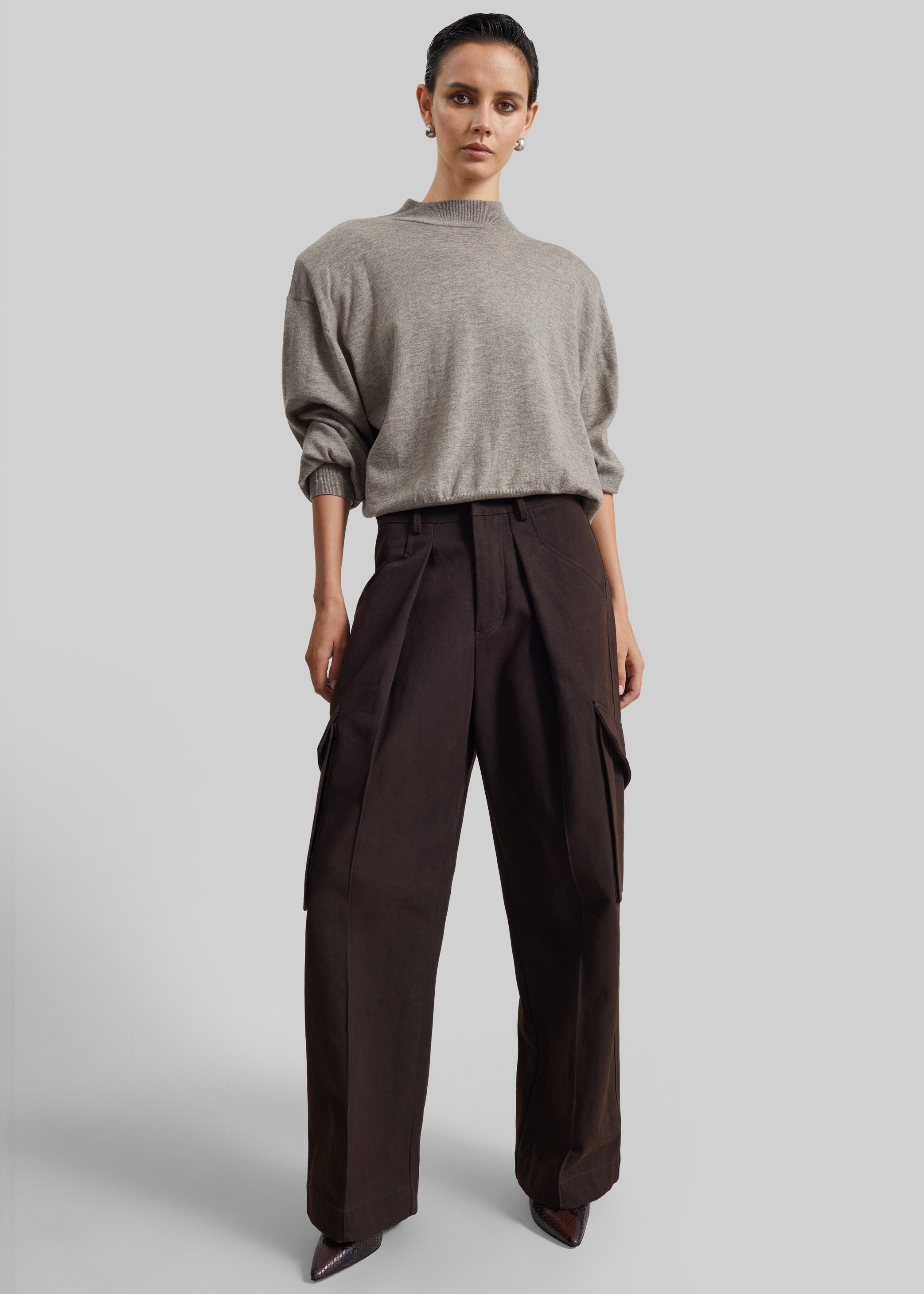 Shop the look image for Rue Padded High Neck Sweater - Taupe Melange