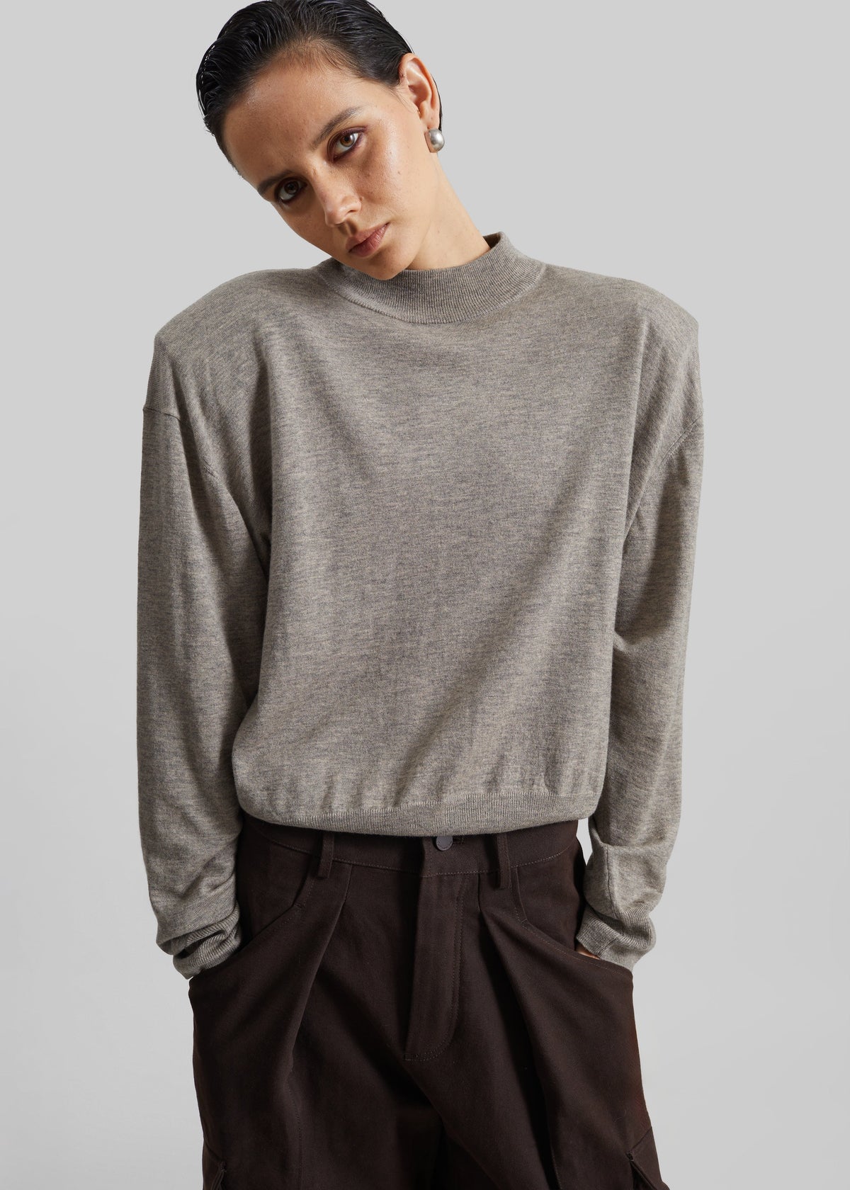 Rue Padded High Neck Sweater - Taupe Melange - 3