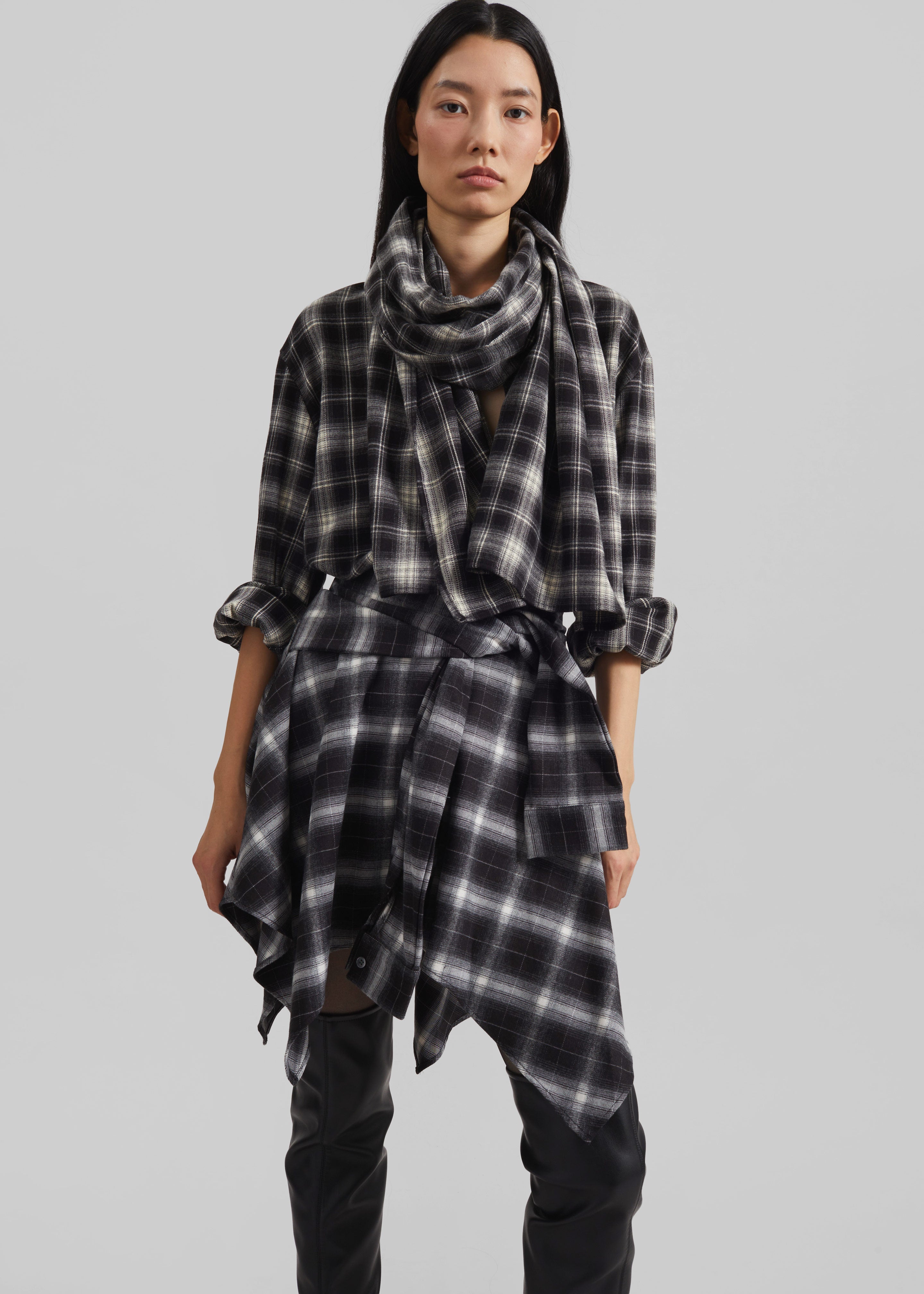 Rue Scarf Shirt - Black Plaid - 2