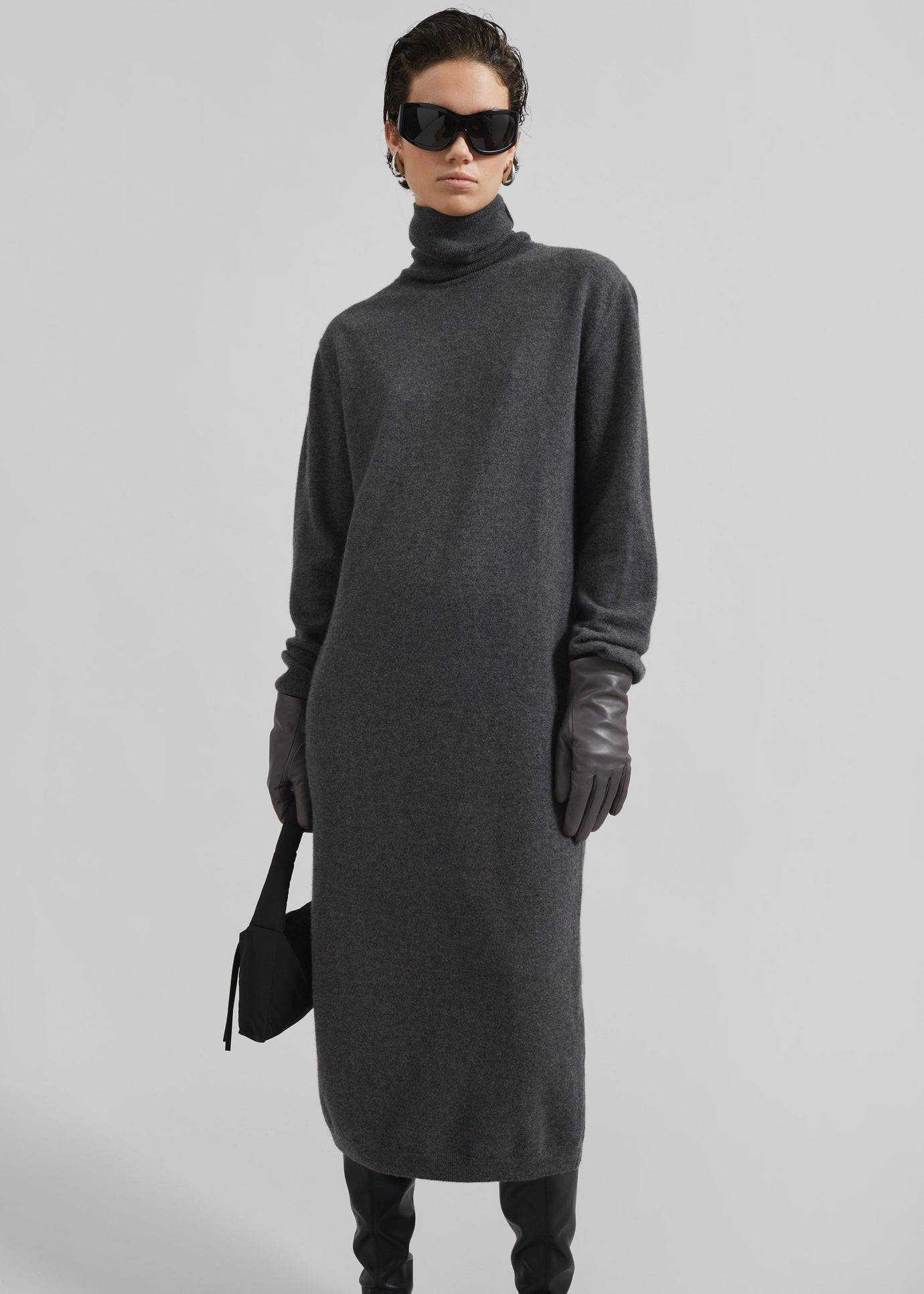 Ruelle Turtleneck Knit Dress - Grey - 1