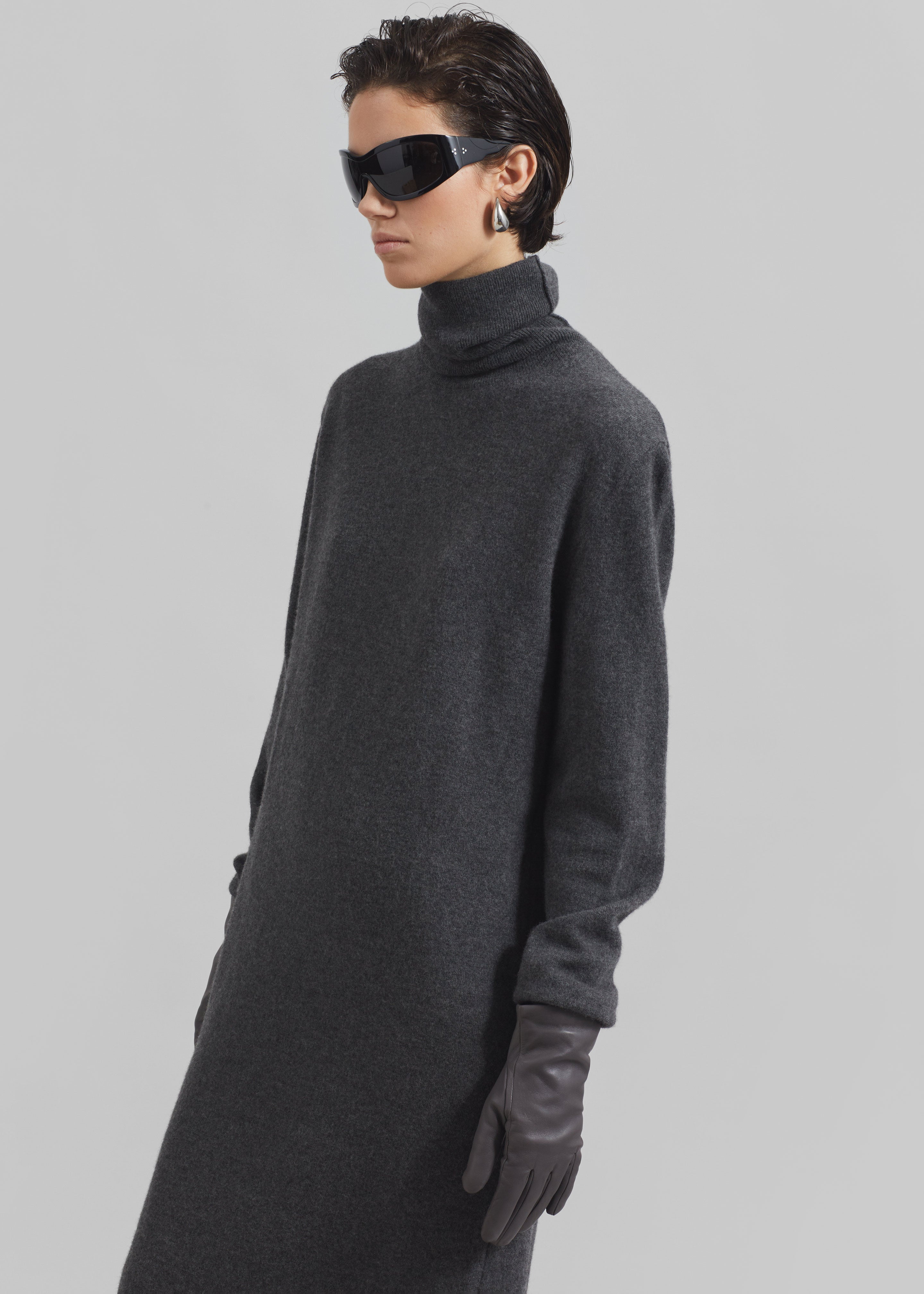 Ruelle Turtleneck Knit Dress - Grey - 4