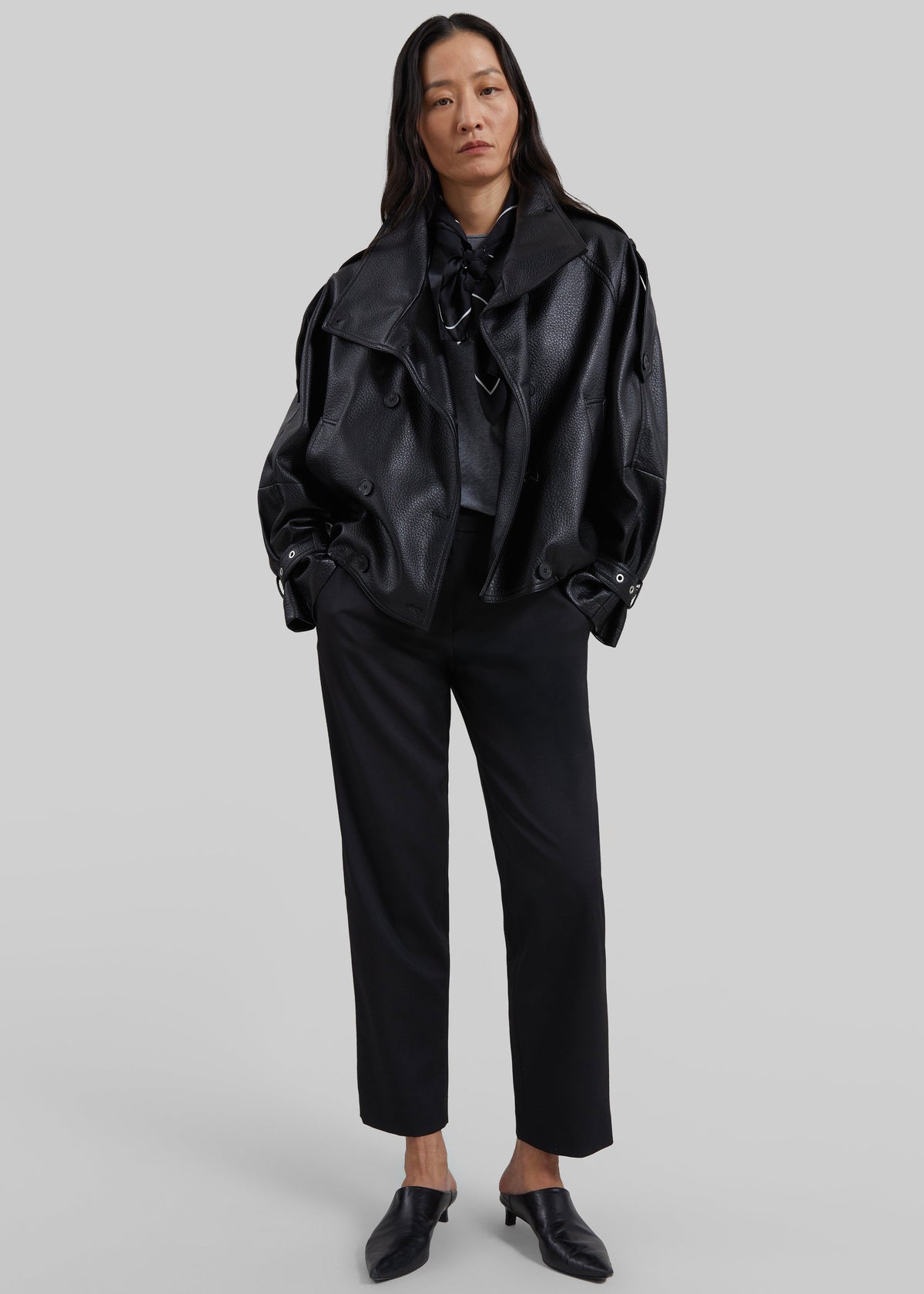 Rufina Double Breasted Faux Leather Jacket - Black