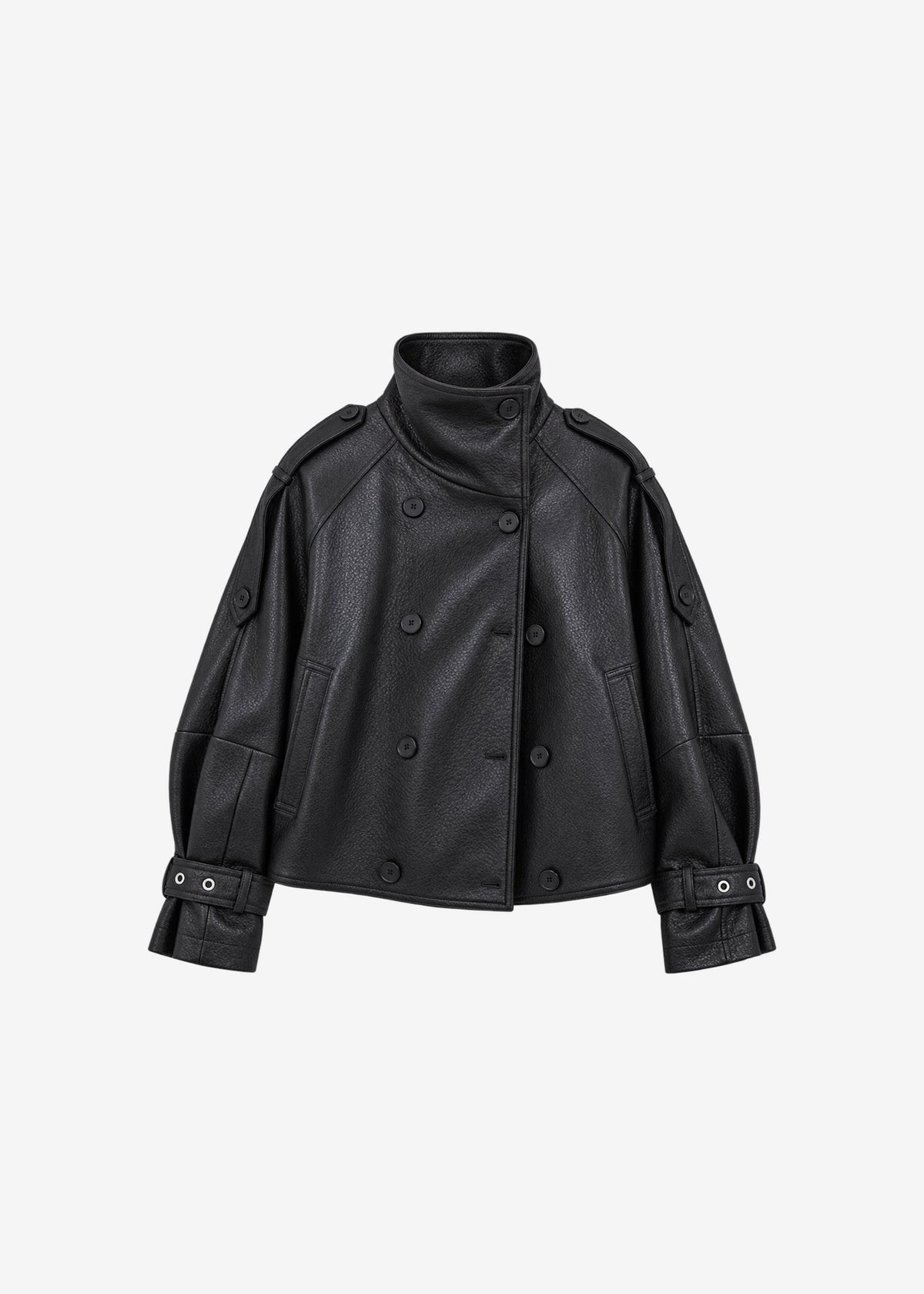 Rufina Double Breasted Faux Leather Jacket - Black