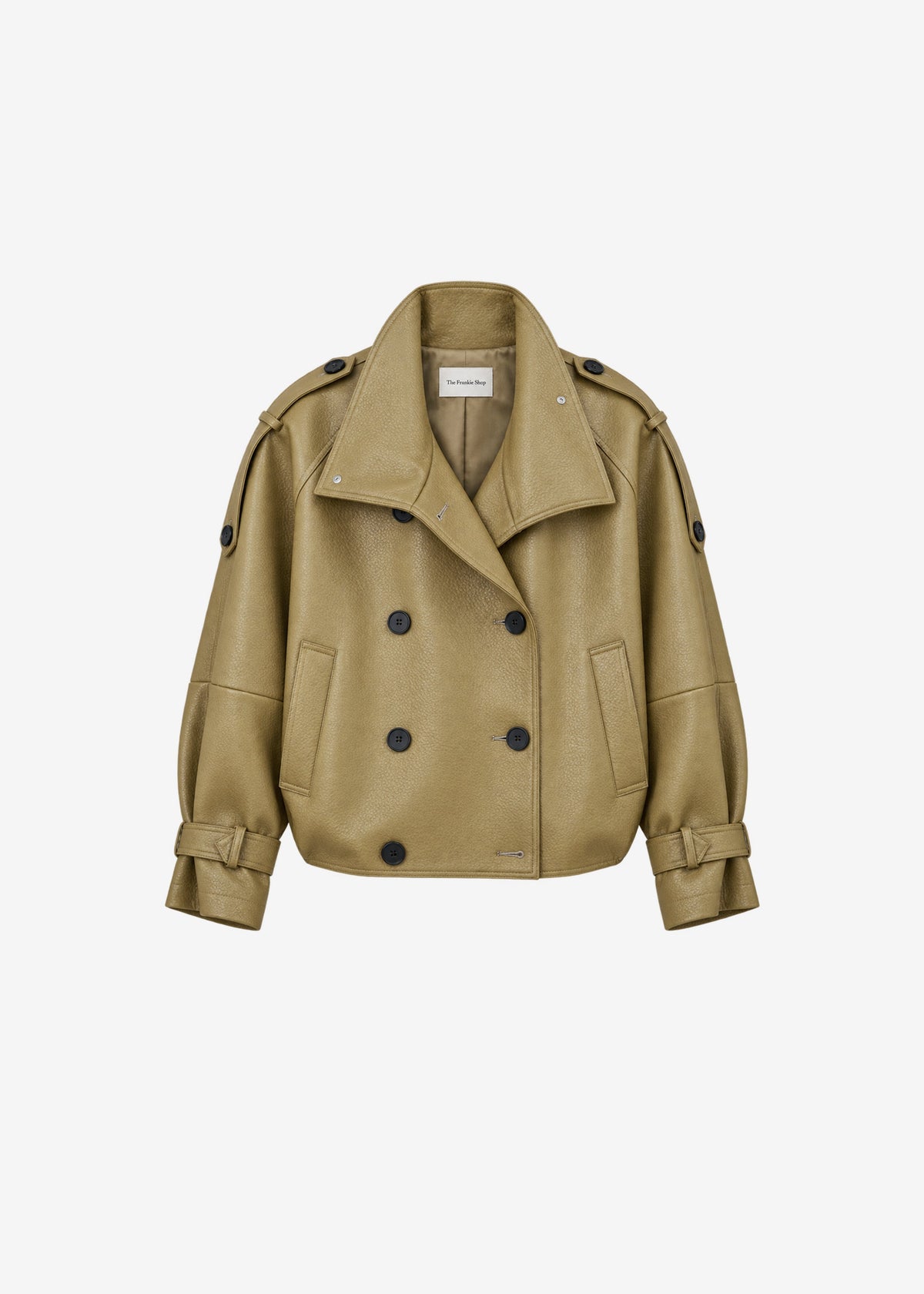 Rufina Double Breasted Faux Leather Jacket - Pale Olive