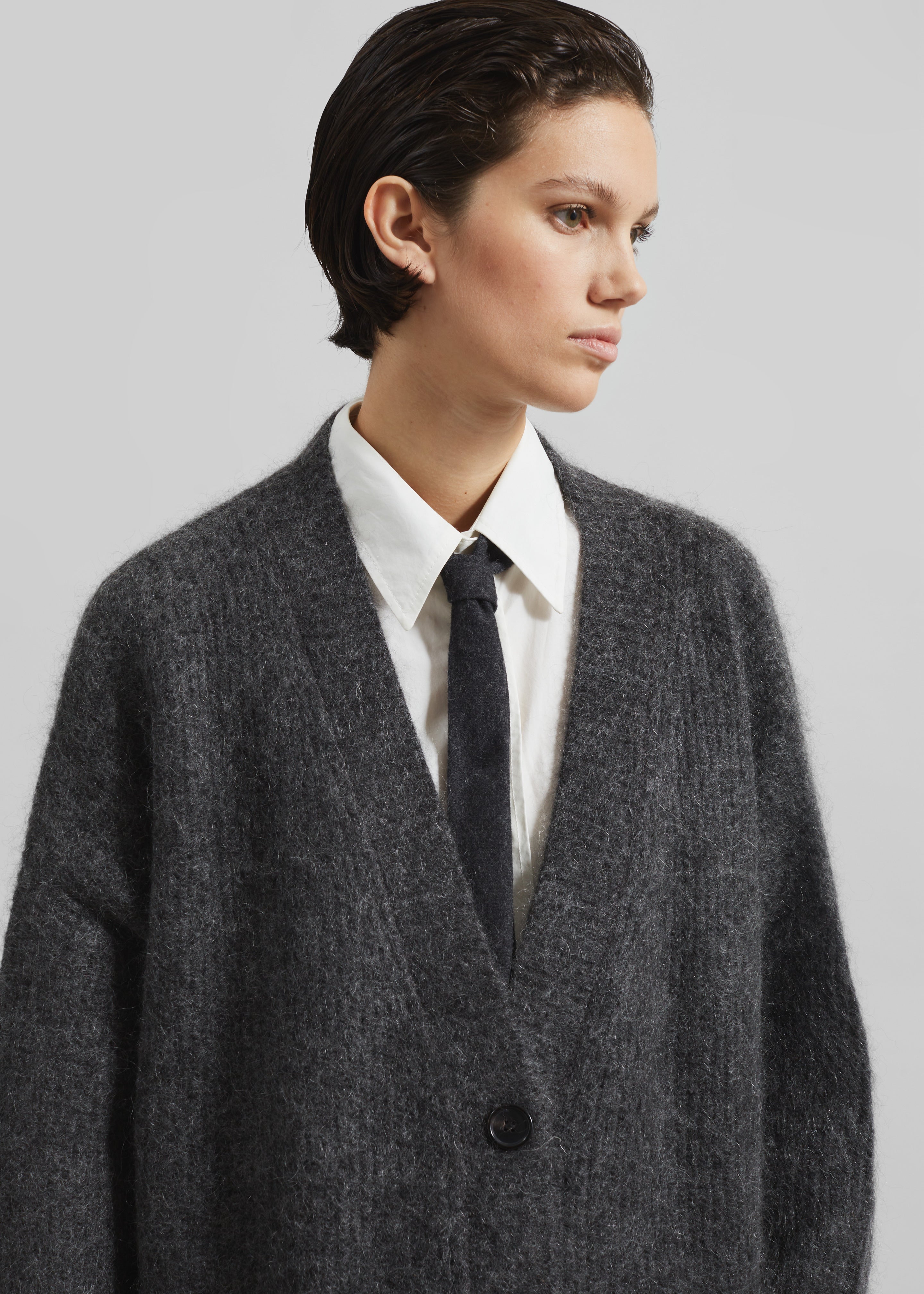 Ruhr Oversized Mohair Cardigan - Dark Grey Melange - 3