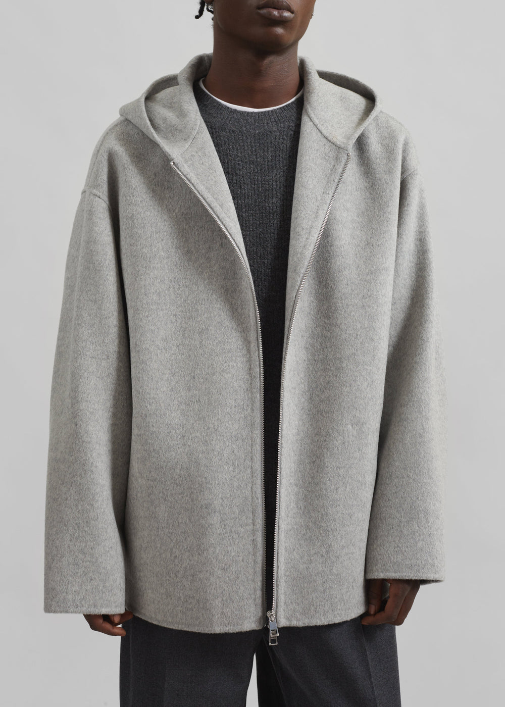 Rye Hooded Wool Jacket - Grey Melange - 1