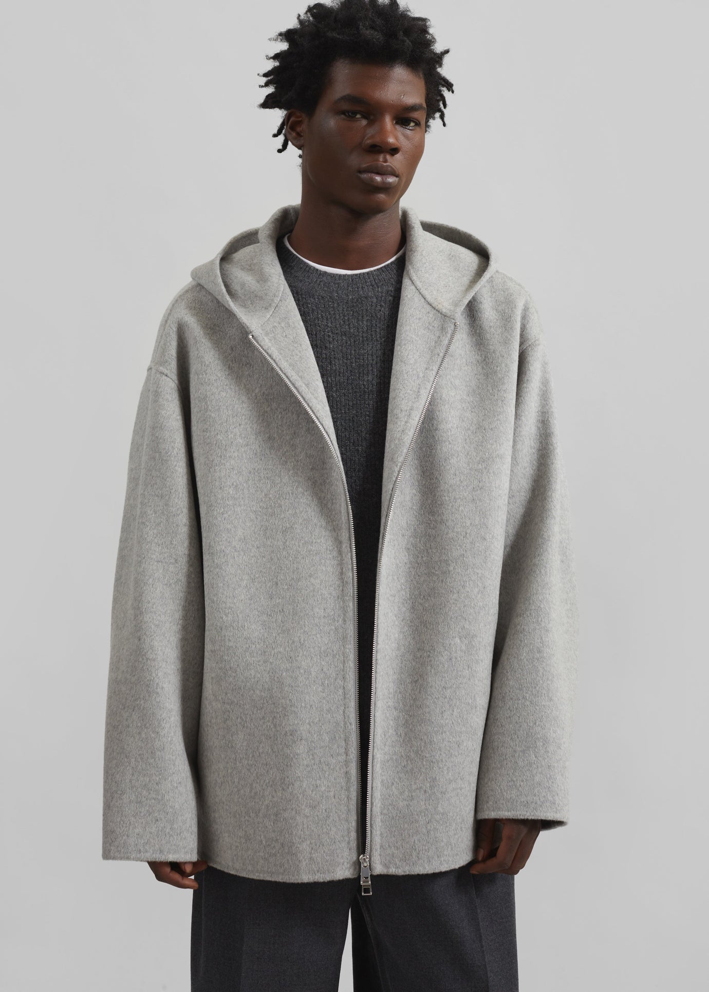 Rye Hooded Wool Jacket - Grey Melange