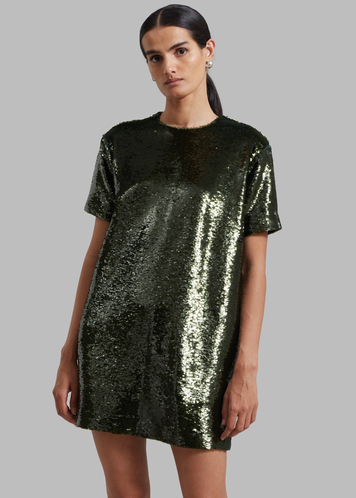 Riley Sequins Tee Mini Dress - Olive - 4