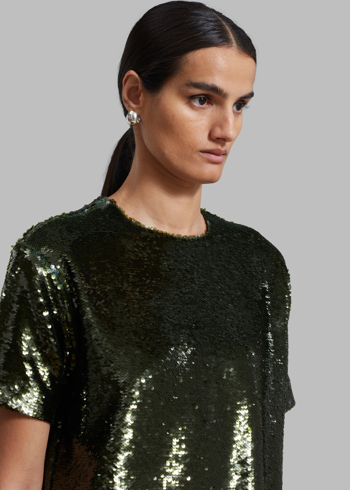 Riley Sequins Tee Mini Dress - Olive - 3