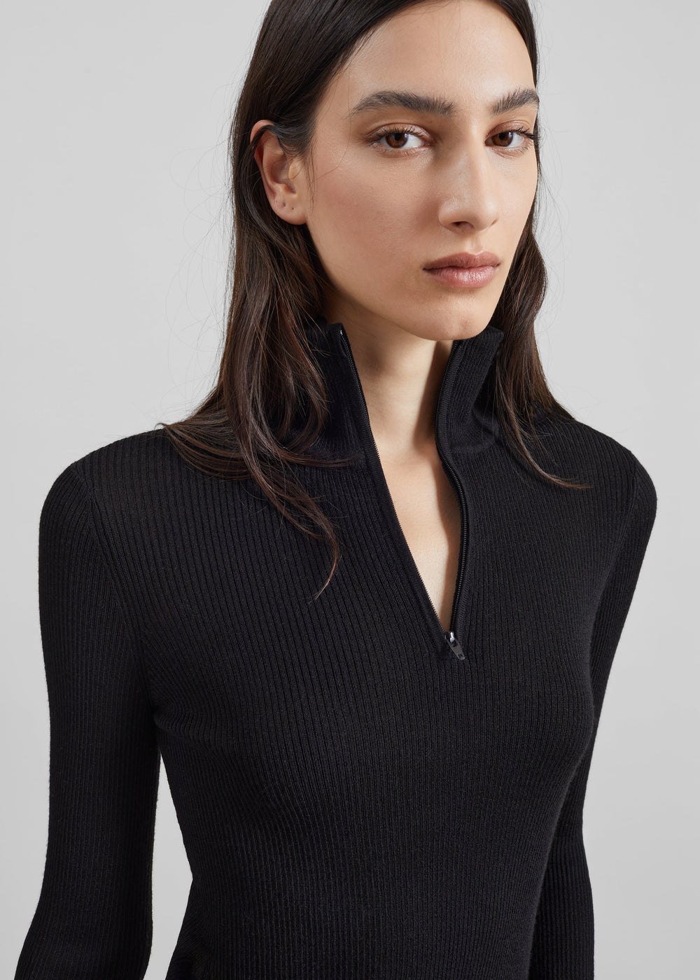 Sade Knit Zip Sweater - Black - 1