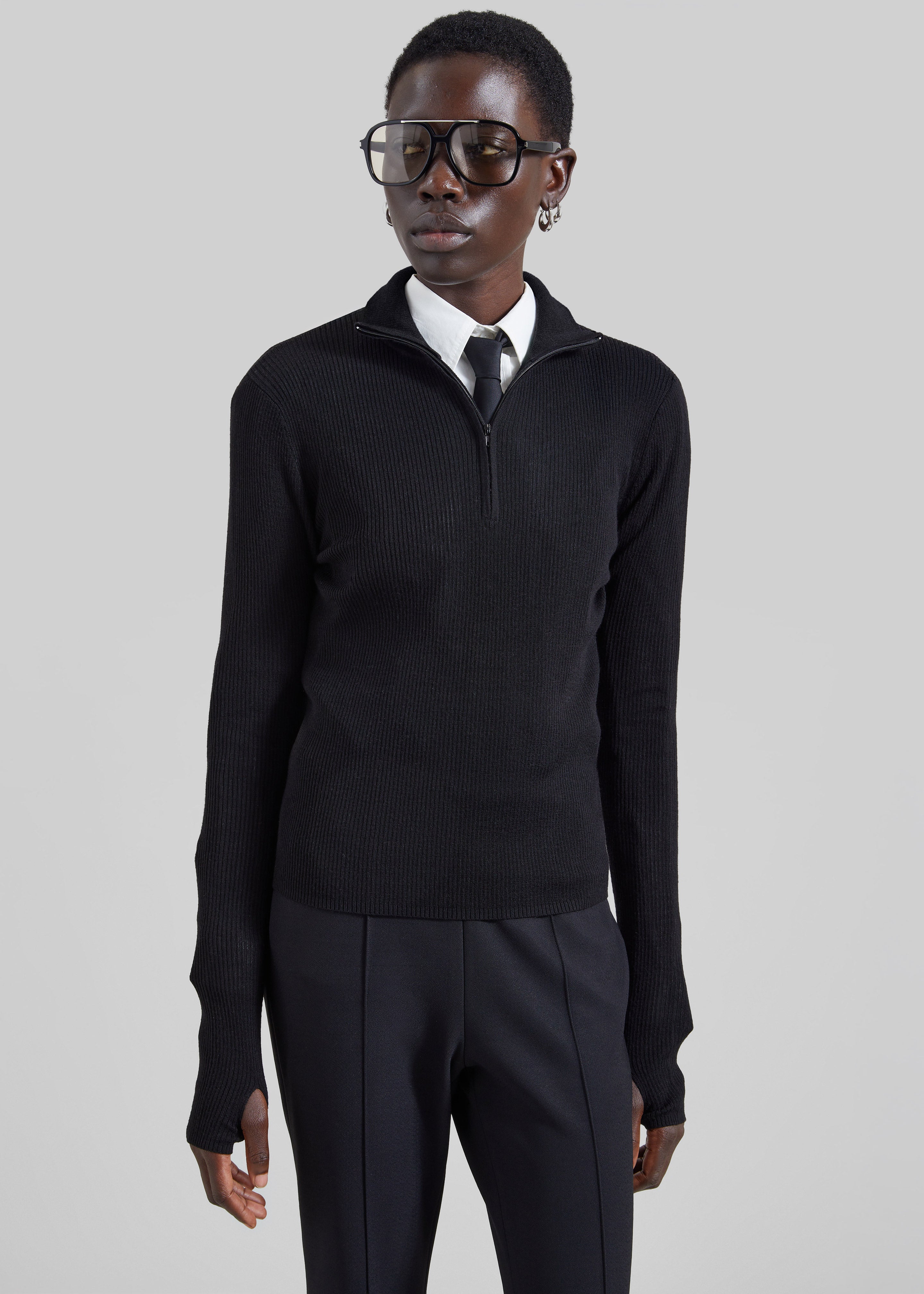 Pull Sade zippé en maille - Noir - 5
