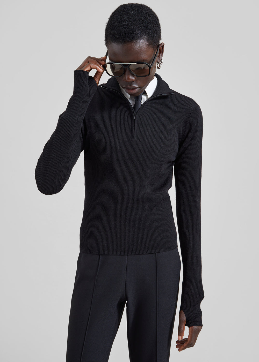 Sade Knit Zip Sweater - Black - 1