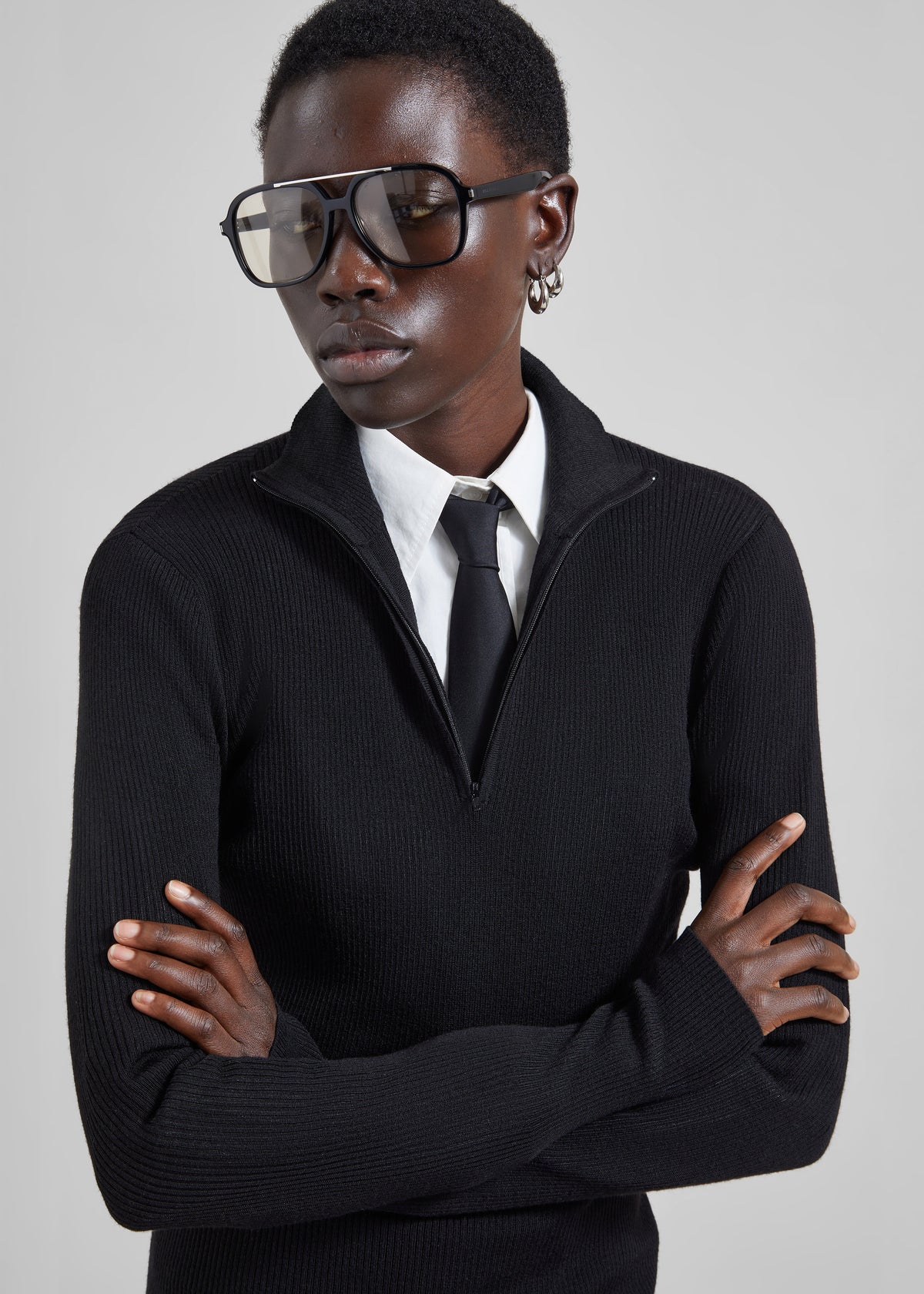 Pull Sade zippé en maille - Noir - 1