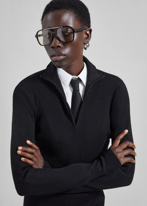 Sade Knit Zip Sweater - Black
