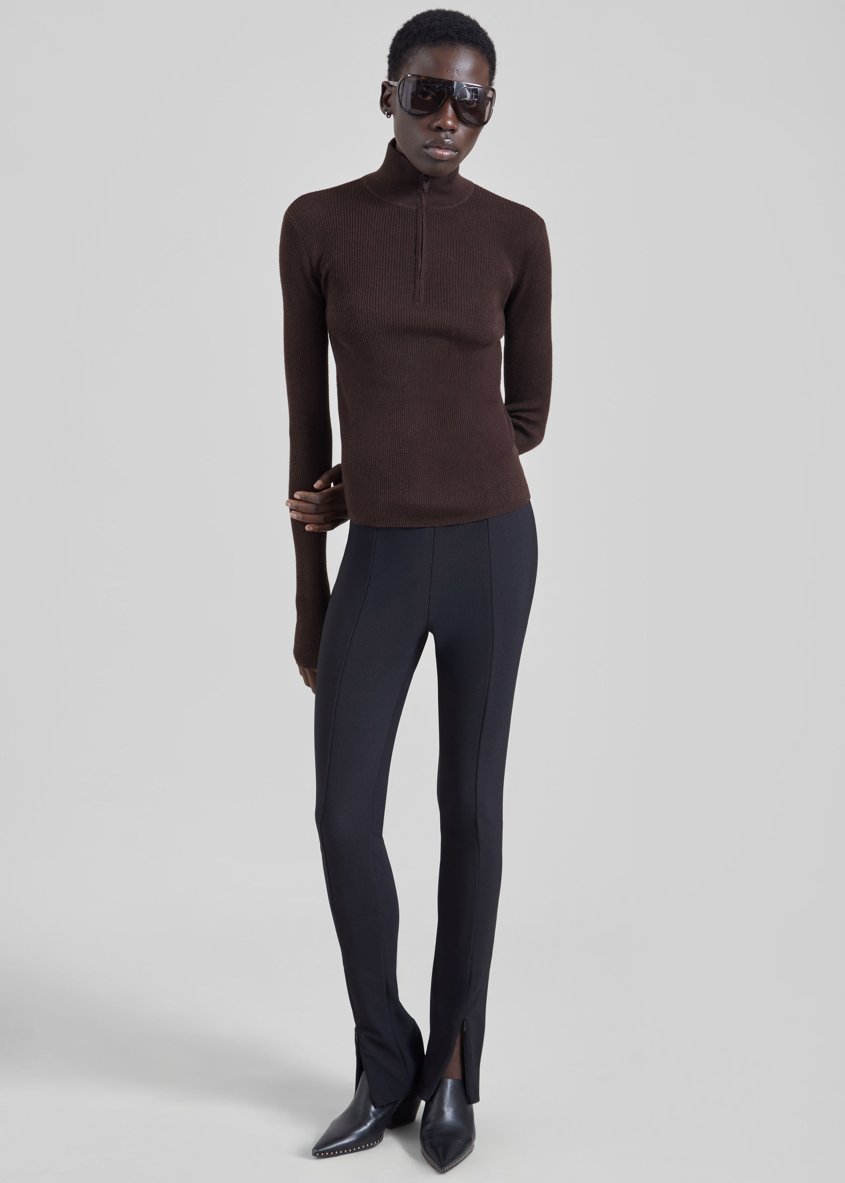 Sade Knit Zip Sweater - Brown/Burgundy - 5